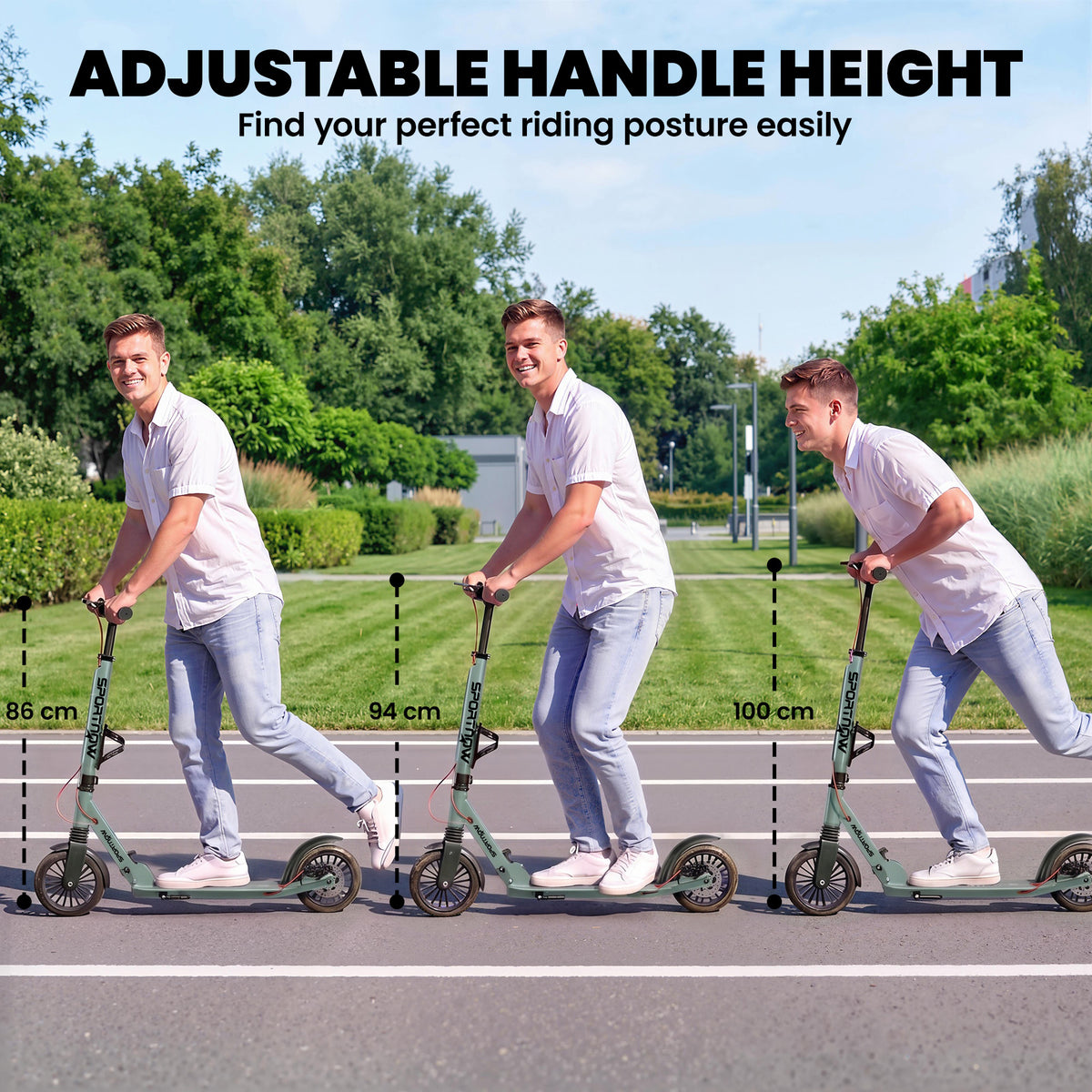 SPORTNOW Foldable Kick Scooter with Height Adjustable Handlebar, One-click Folding Adult Scooters with 200 mm Big Wheels, Silver Tone