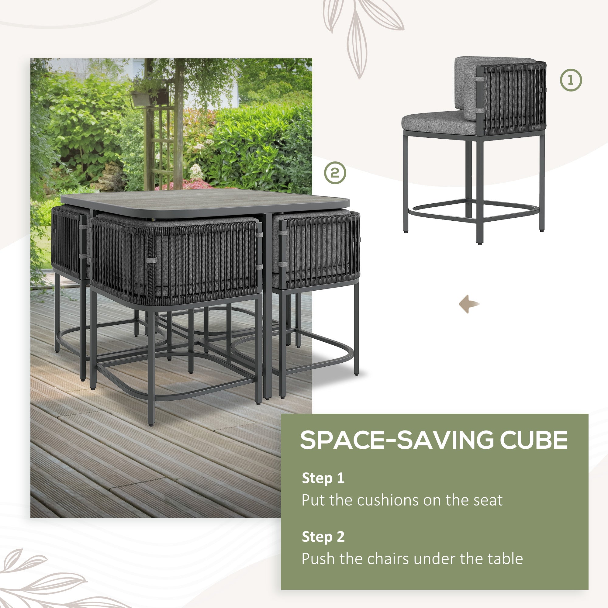 Outsunny 4-Seater Rattan Cube Garden Furniture Set with Cushions - Charcoal Grey - North Peak Garden Furniture