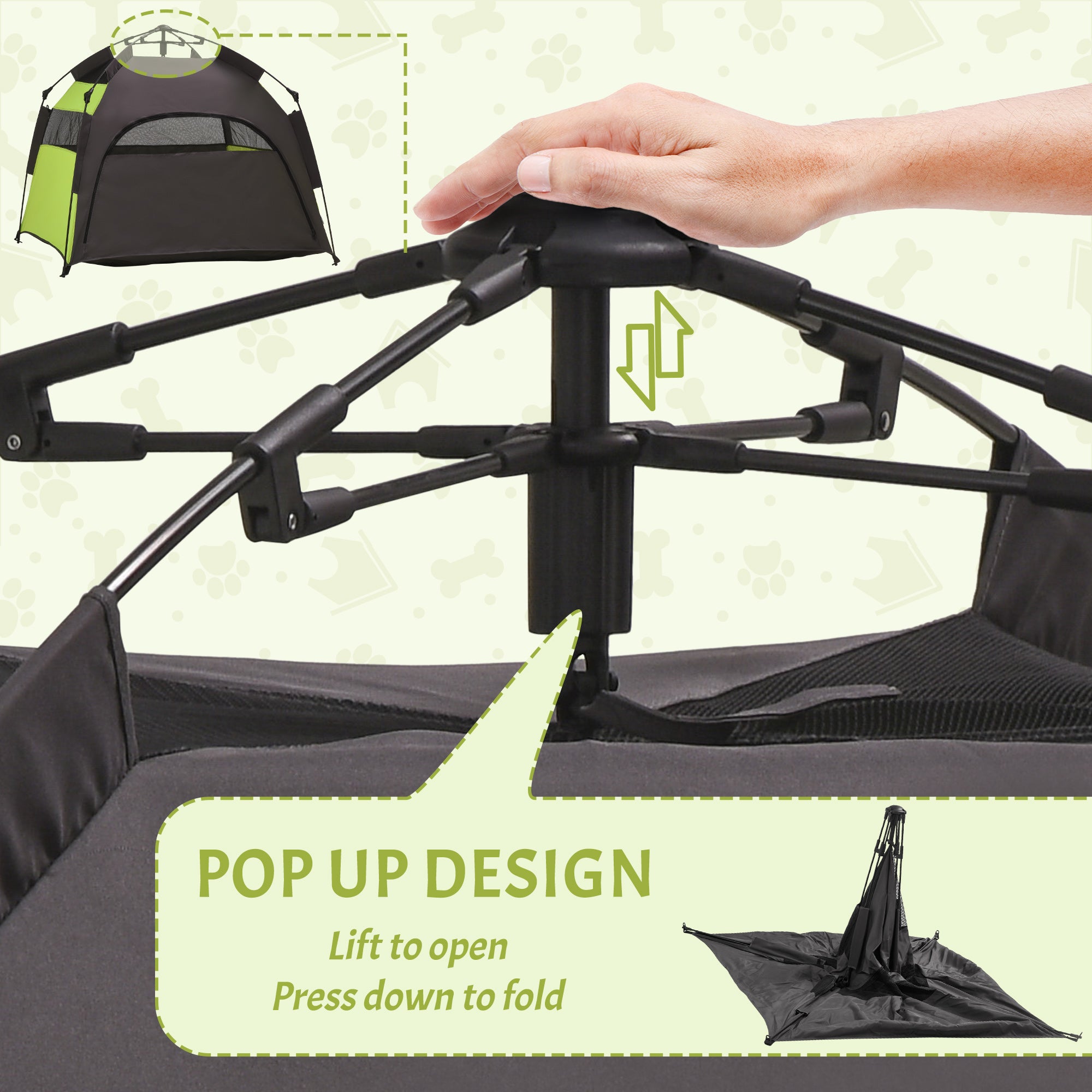 PawHut Foldable Dog Cat Tent with Waterproof Oxford, Carry Bag for Extra Large Dog, Green - North Peak Garden Furniture