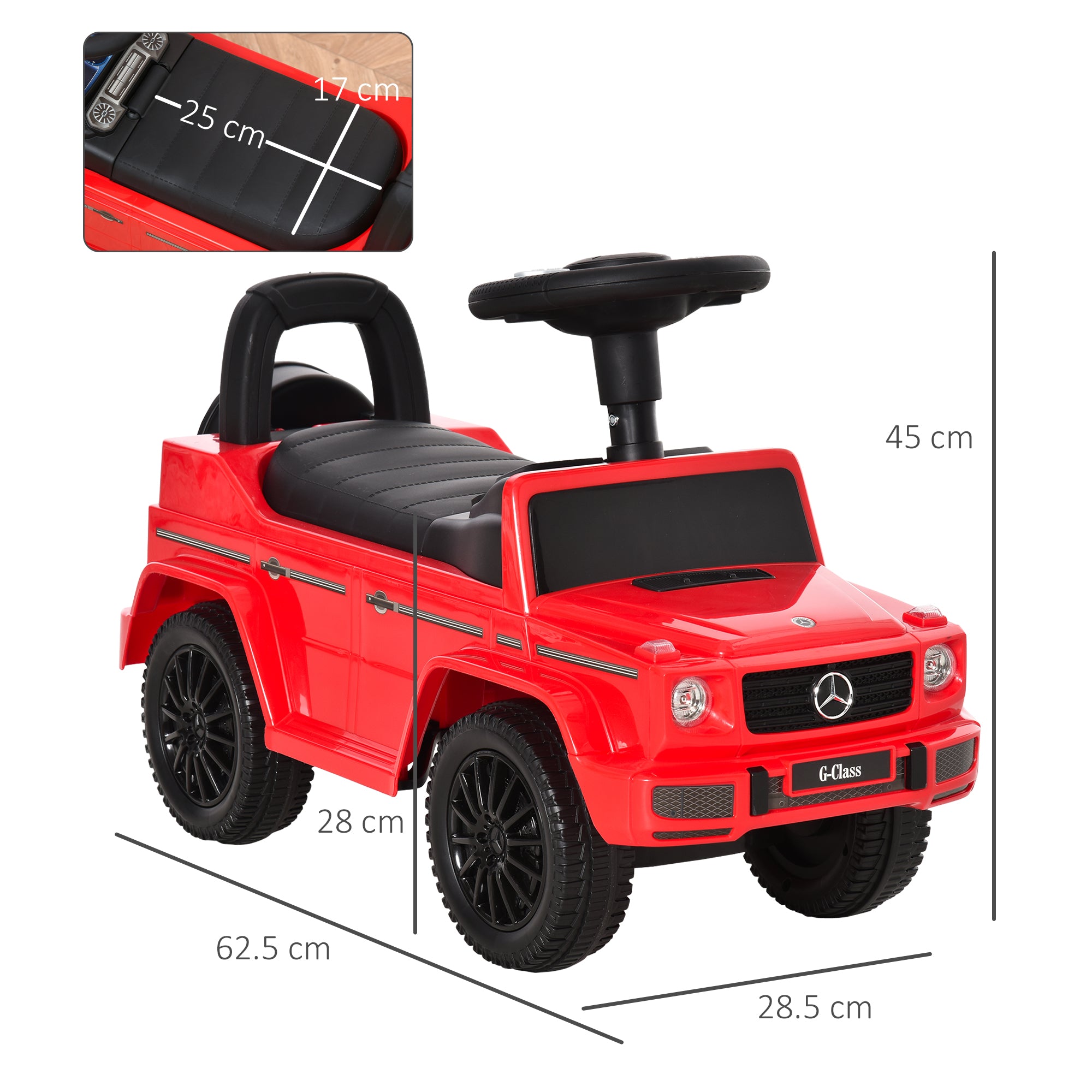 HOMCOM 3 in 1 Kids Ride On Car G350 Licensed Foot To Floor Slider Toddler Push Along NO POWER Red 12-36 months - North Peak Garden Furniture