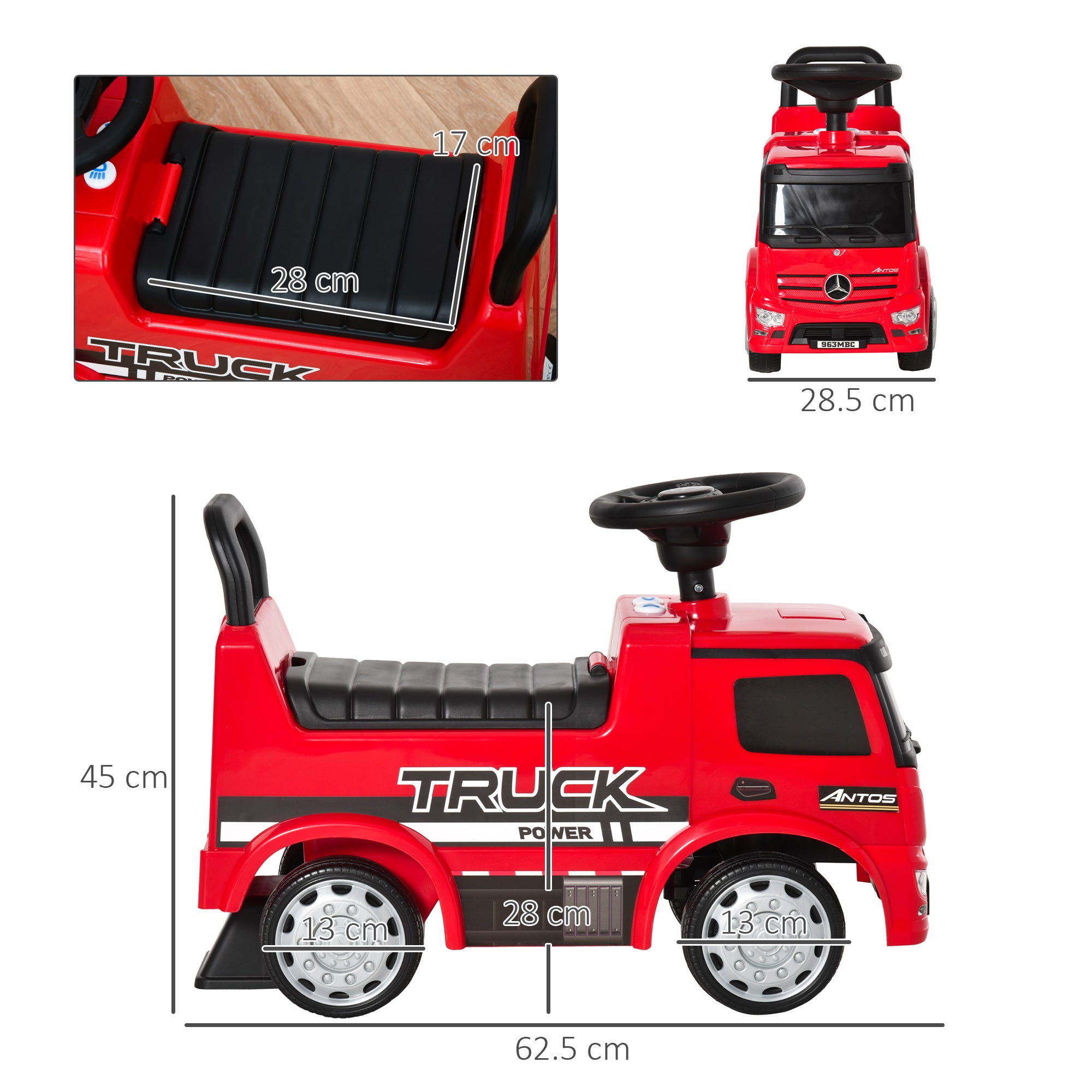 HOMCOM Compatible Kids Ride On Car Truck Mercedes Benz Licensed Toddler Foot To Floor Slider w/Under Seat Storage for 12 - 36 Months Red - North Peak Garden Furniture
