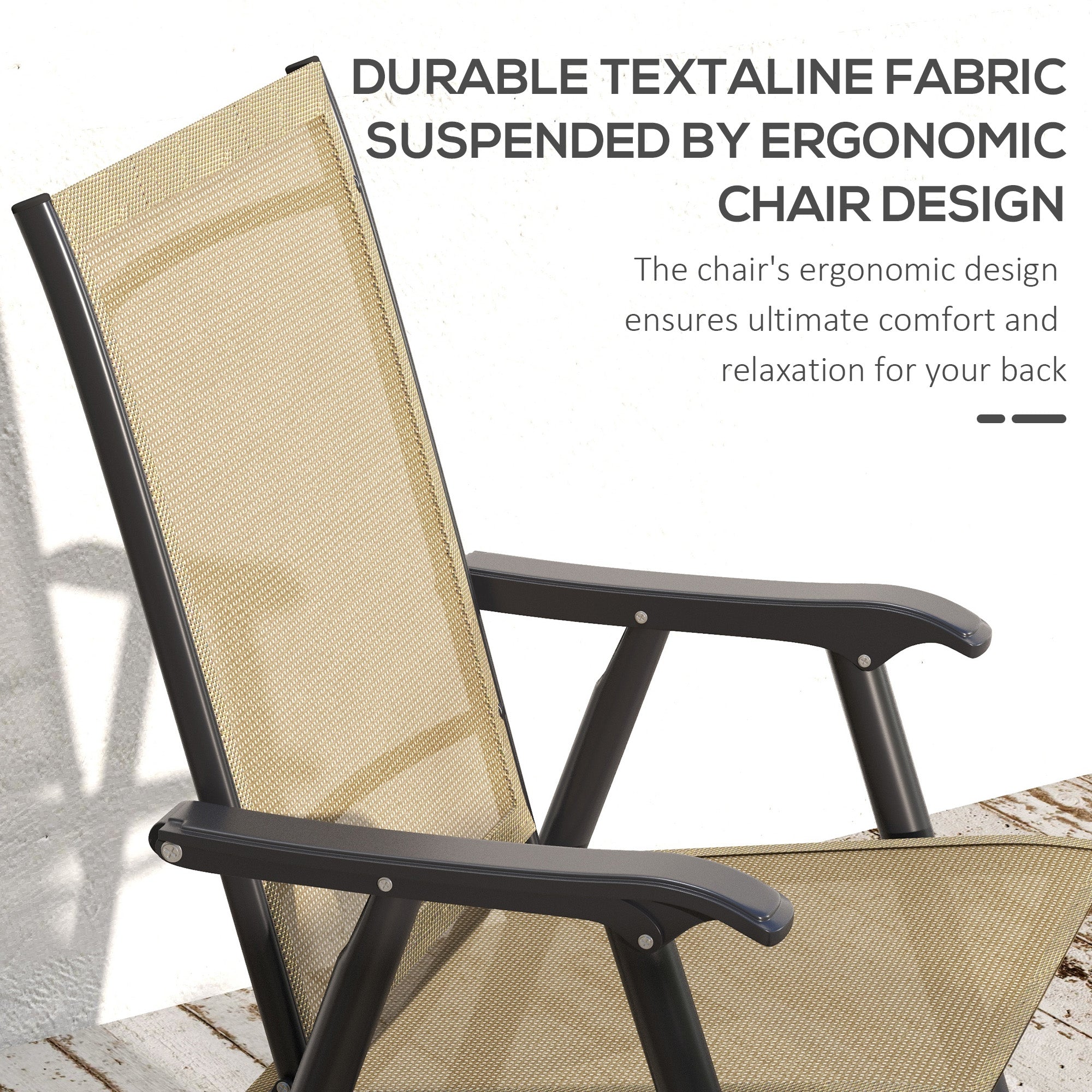 Outsunny Set of 4 Foldable Metal Garden Chairs Outdoor Patio Park Dining Seat Furniture Light Brown - North Peak Garden Furniture