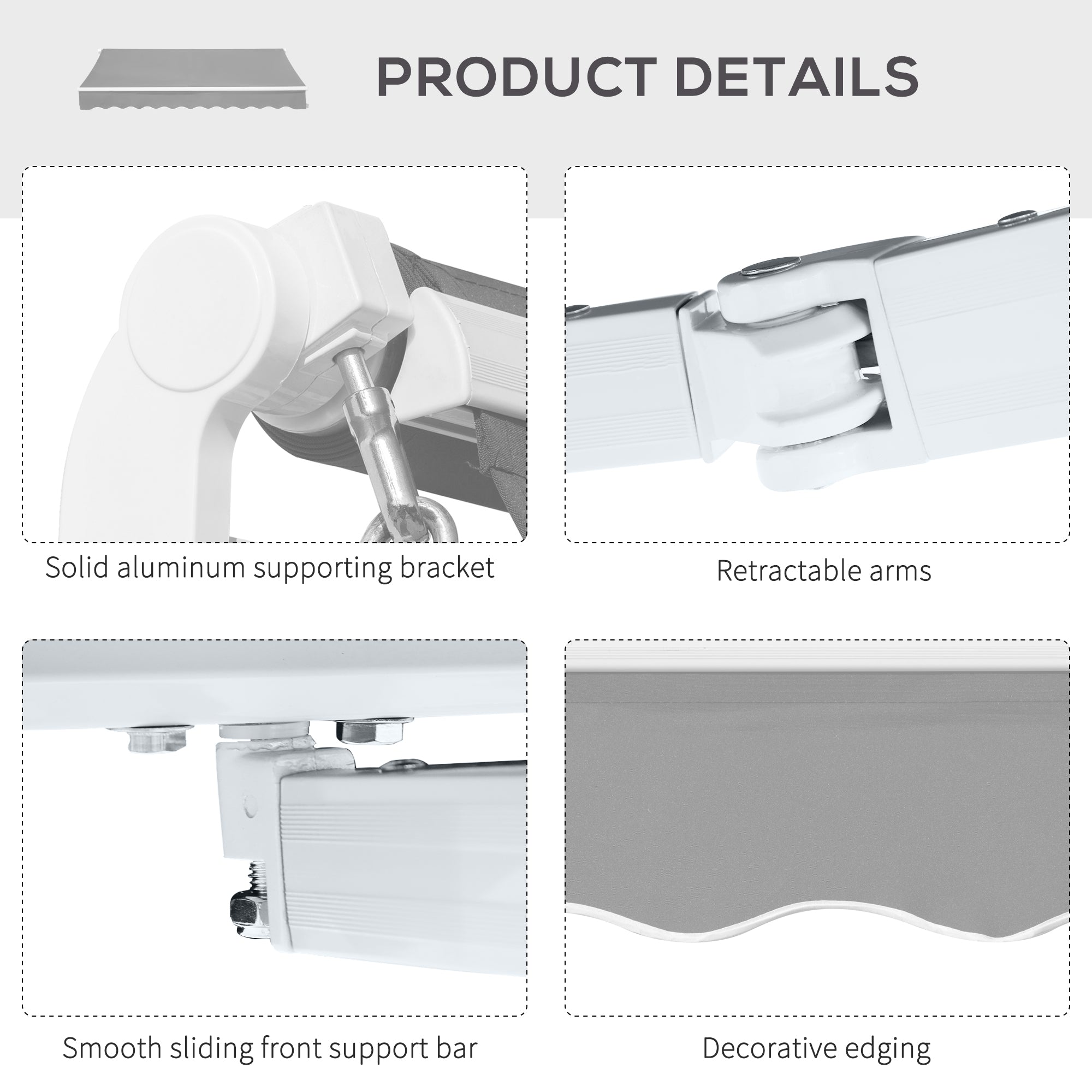 Outsunny 4x2.5m Retractable Manual Awning Window Door Sun Shade Canopy with Fittings and Crank Handle Light Grey