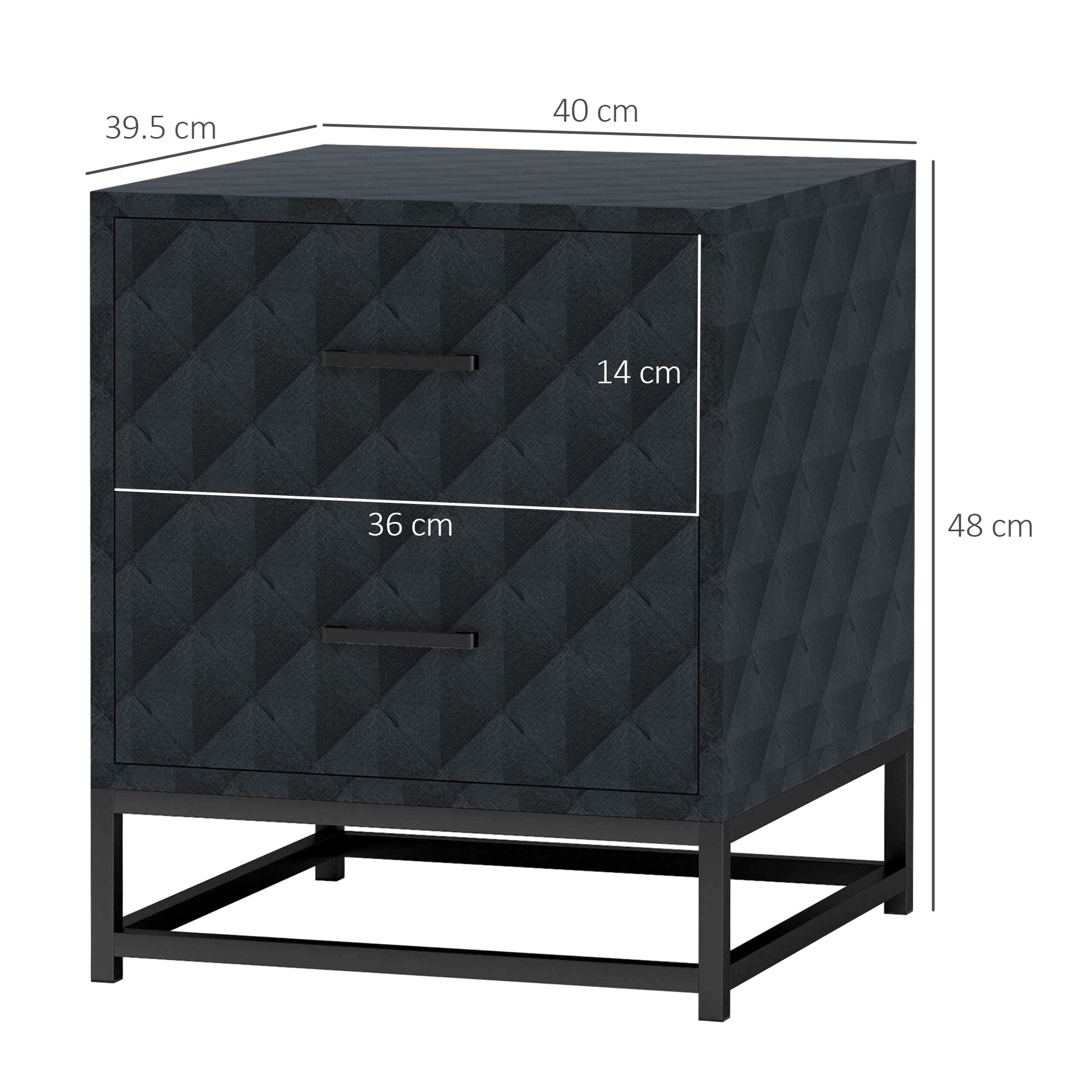HOMCOM Bedside Tables Set of 2, Modern Bedside Table Nightstand with 2 Drawers, Bedside Cabinet Sofa Side Table with Storage, Steel Legs for Bedroom, Living Room, Black - North Peak Garden Furniture
