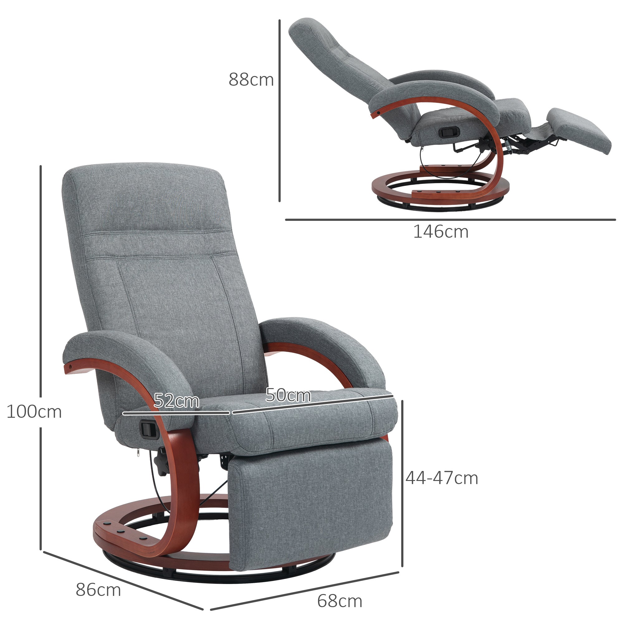 HOMCOM 135° Manual Reclining Swivel Chair, with Footrest - Grey - North Peak Garden Furniture