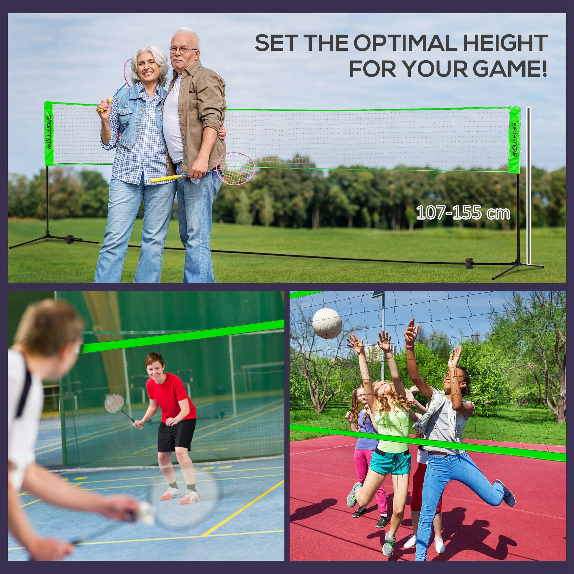 SPORTNOW Badminton Net Set, Height Adjustable Net for Pickleball, Volleyball, Badminton, with 3 Shuttlecocks, 4 Rackets - North Peak Garden Furniture