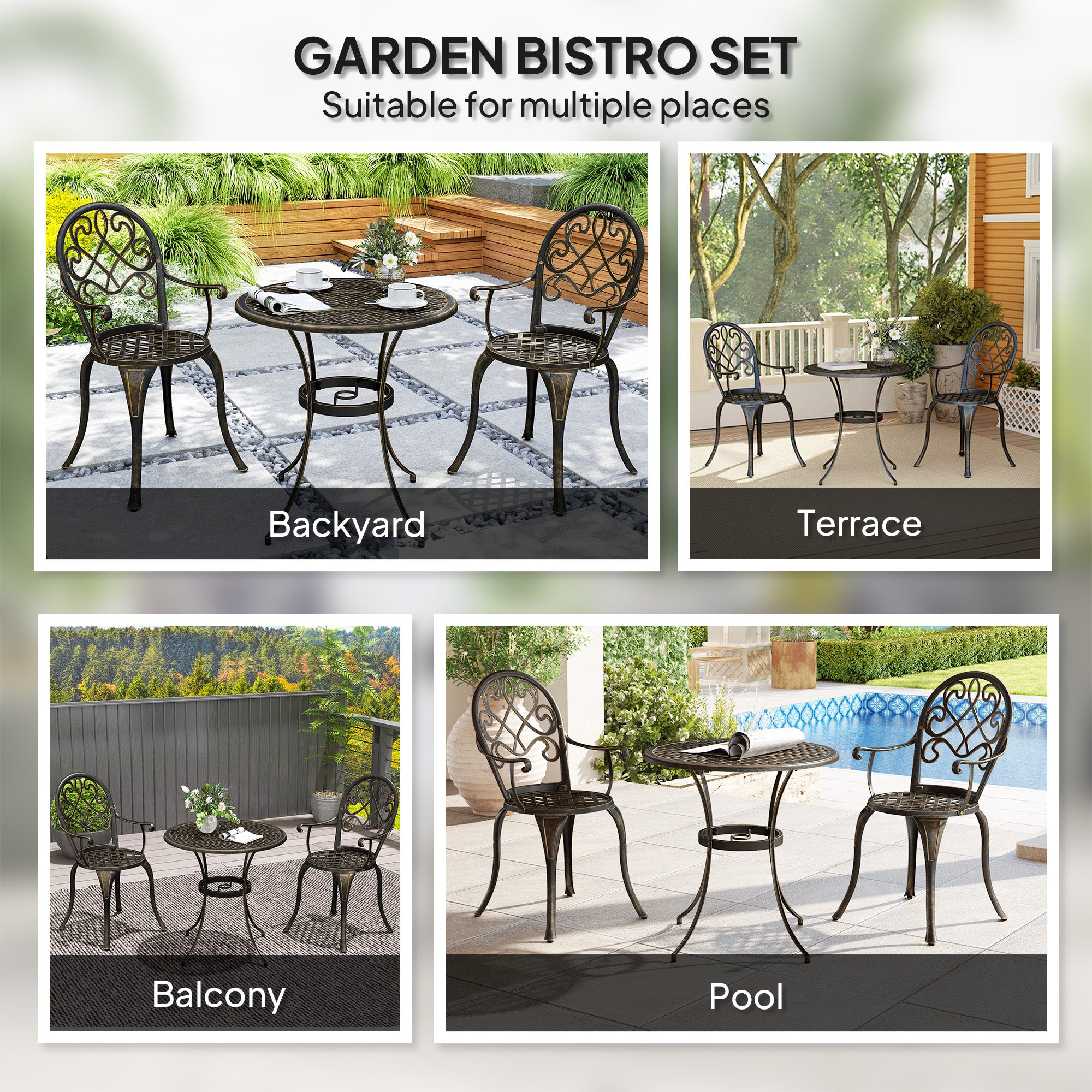 Outsunny Three-Piece Elegant Aluminium Garden Set - Bronze Tone