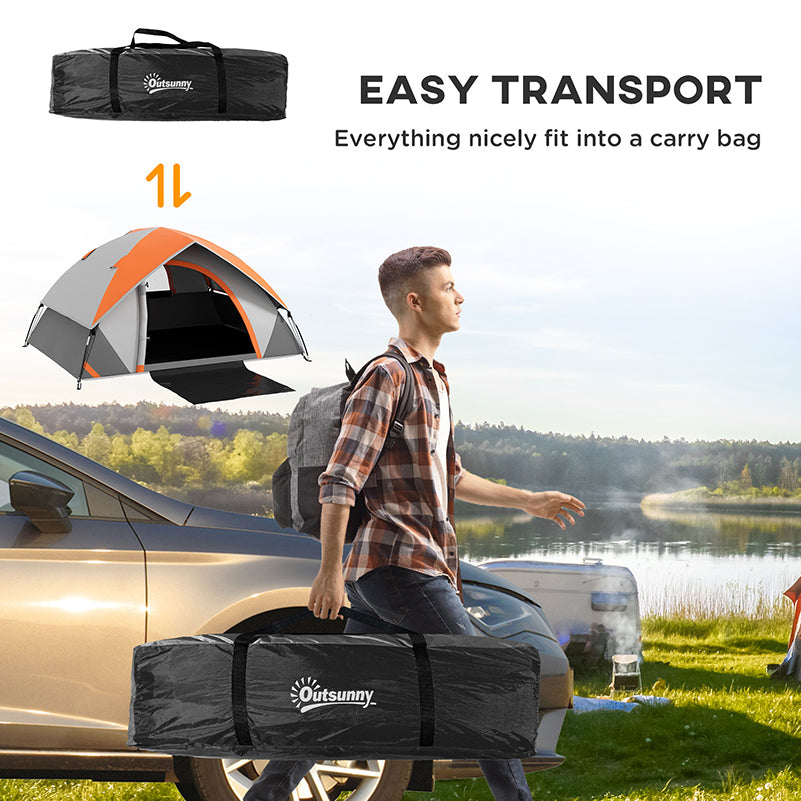 Outsunny Two Man Single Room Dome Tent, with Accessories - Orange/Grey - North Peak Garden Furniture