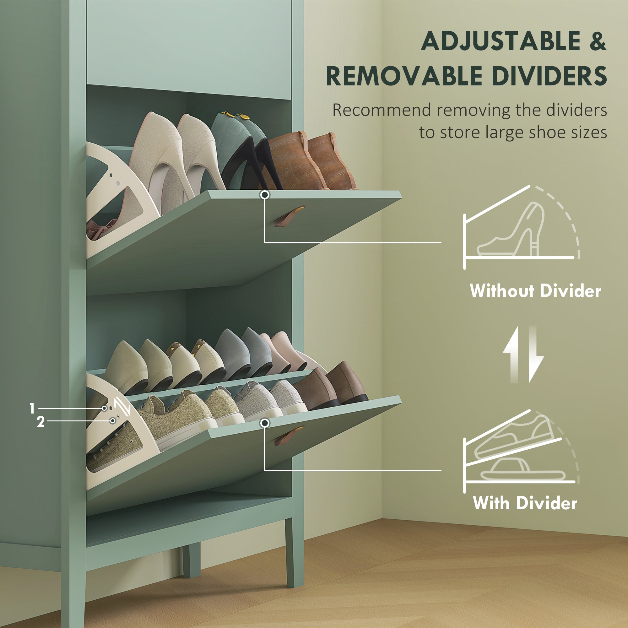 HOMCOM Modern Three-Drawer Shoe Cabinet - Green - North Peak Garden Furniture