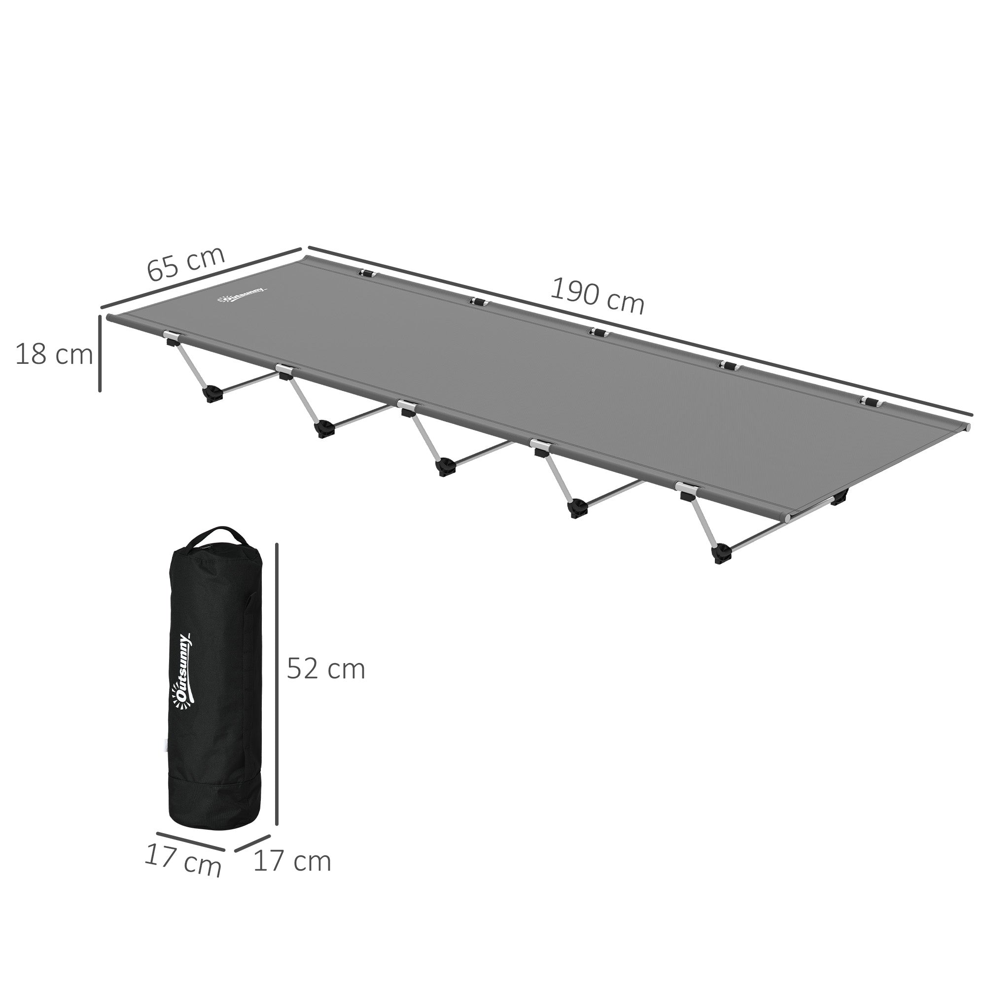 Outsunny Lightweight Camping Bed, Aluminium Portable Camp Cot w/ Strong Support 150kg and Carry Bag for Camping, Dark Grey - North Peak Garden Furniture