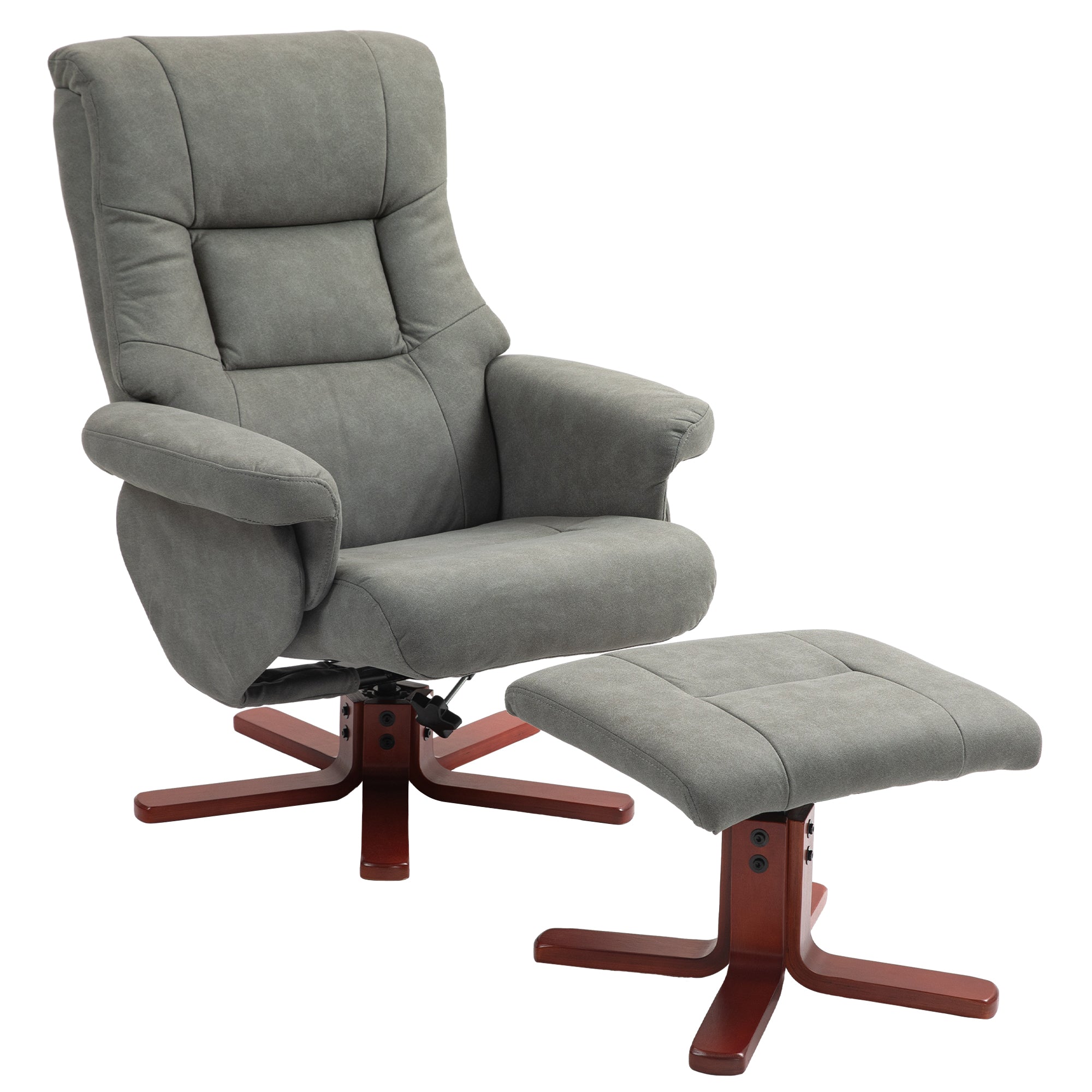 HOMCOM Faux Microfibre Leather Manual Recliner and Footstool Set - Grey - North Peak Garden Furniture