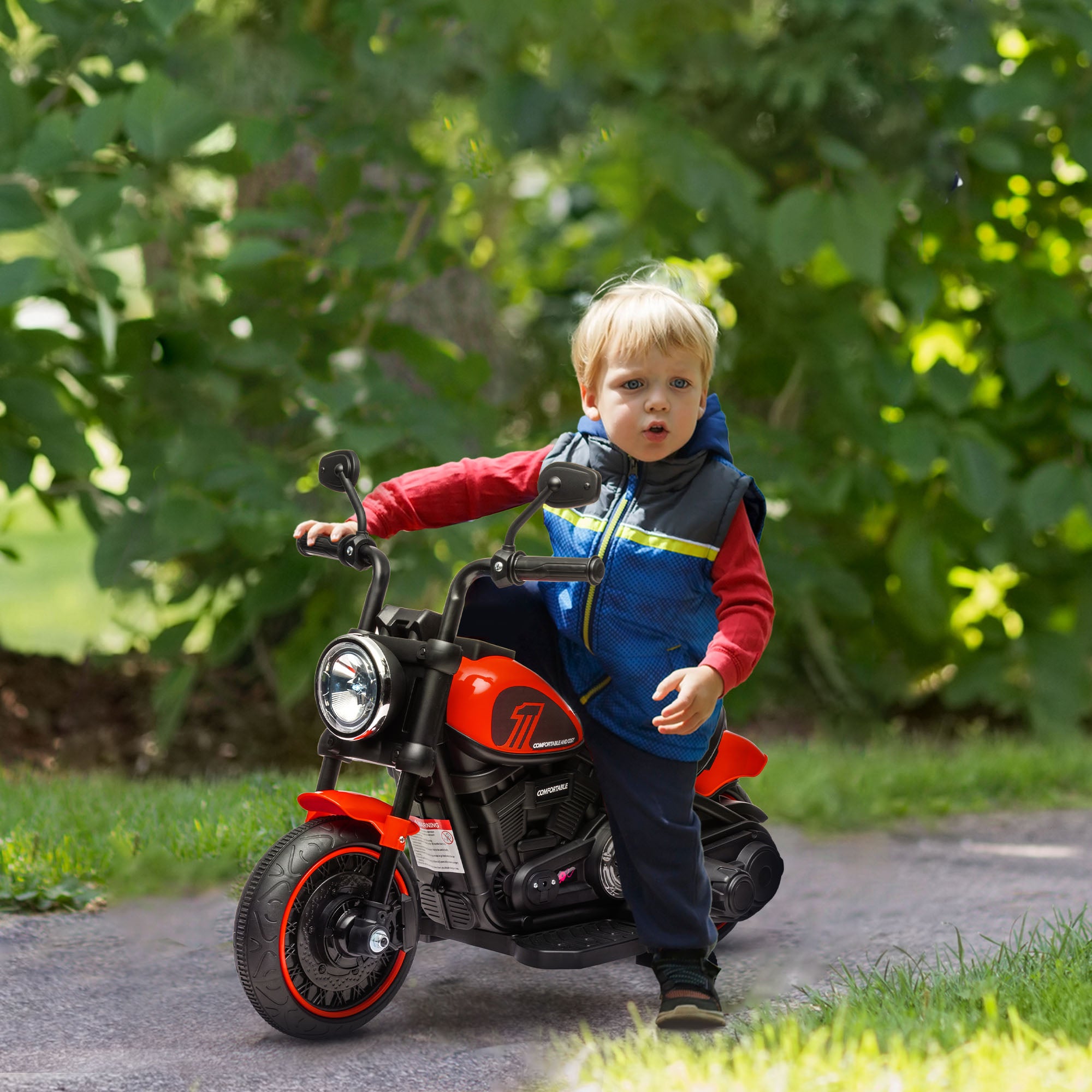 HOMCOM 6v Electric Motorbike with Training Wheels, One-Button Start - Red - North Peak Garden Furniture
