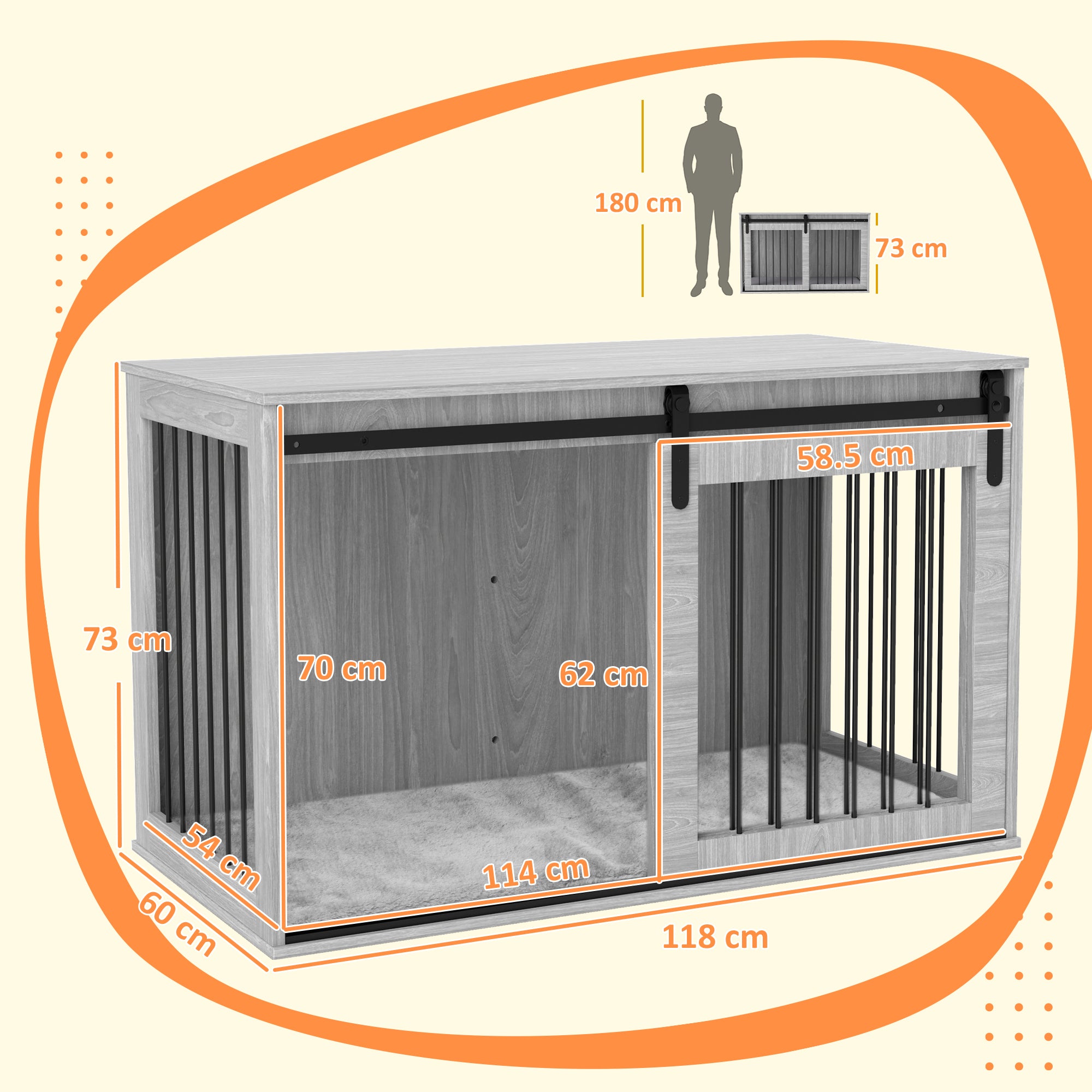 PawHut 118cm Dog Crate Furniture with Removable Cushion for Extra Large Dogs - Grey - North Peak Garden Furniture
