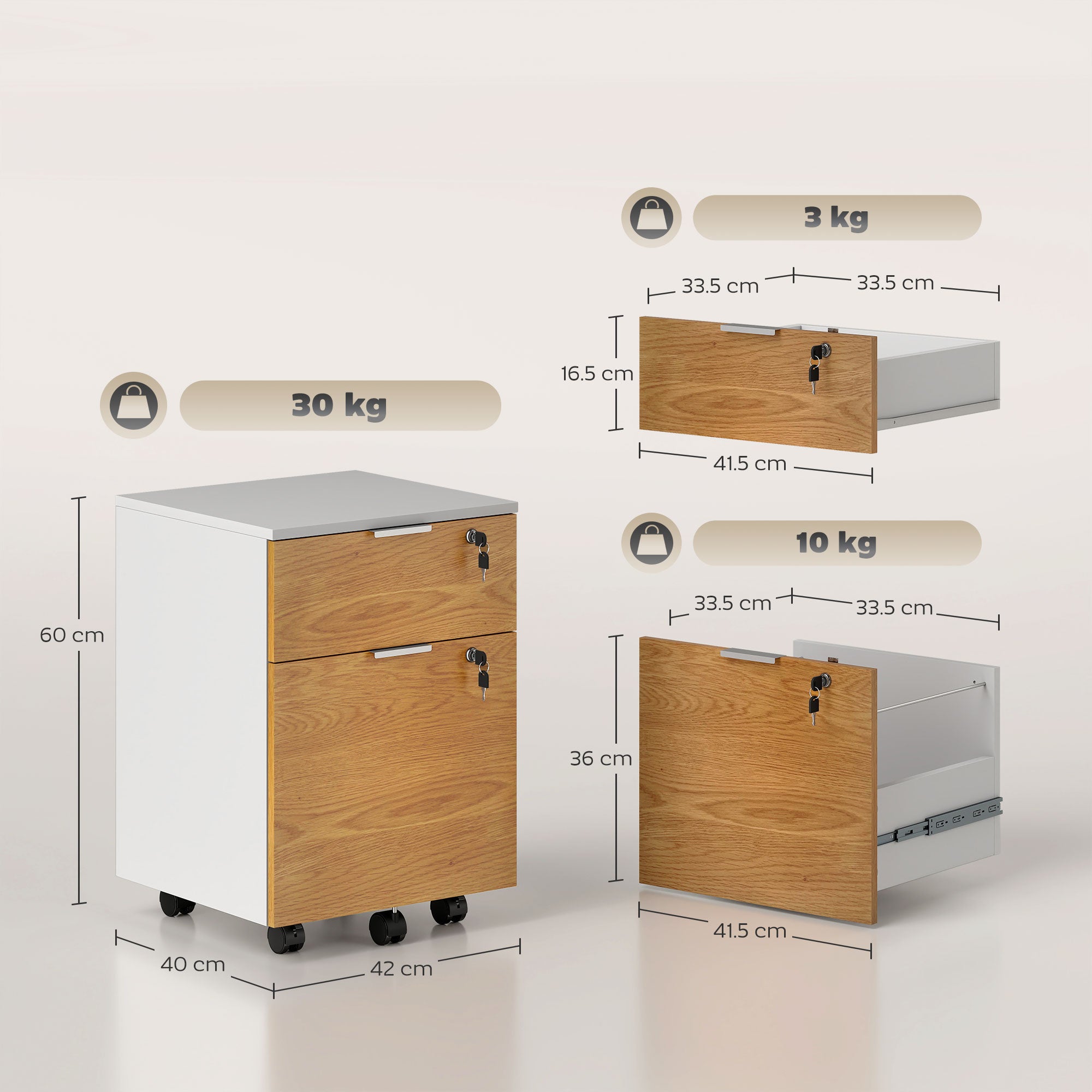 HOMCOM Two-Drawer Lockable Filing Cabinet - Wood Effect - North Peak Garden Furniture