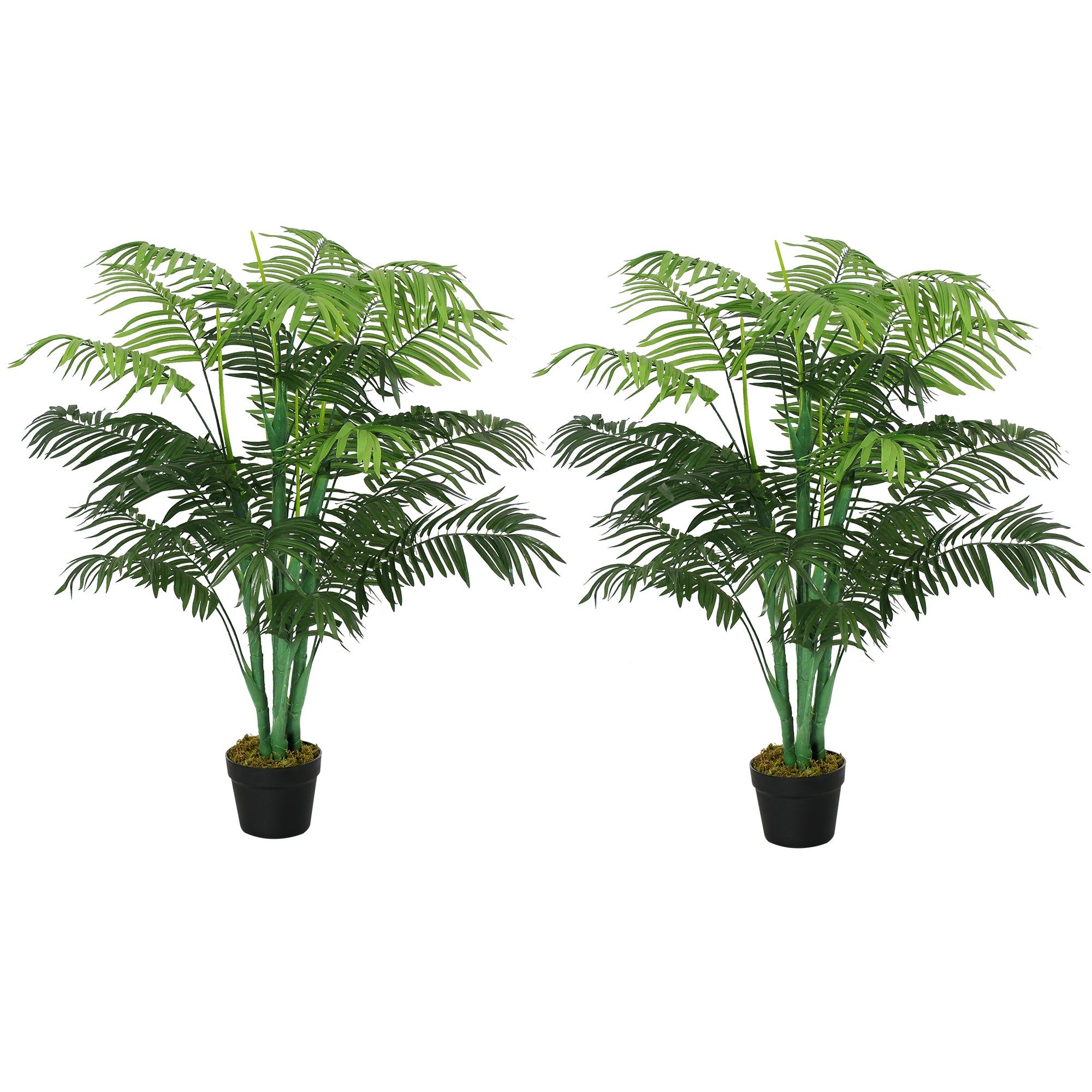 Outsunny 2 Pack Artificial Plant Palm Tree in Pot, Fake Plants for Home Indoor Outdoor Decor, 125cm, Green - North Peak Garden Furniture