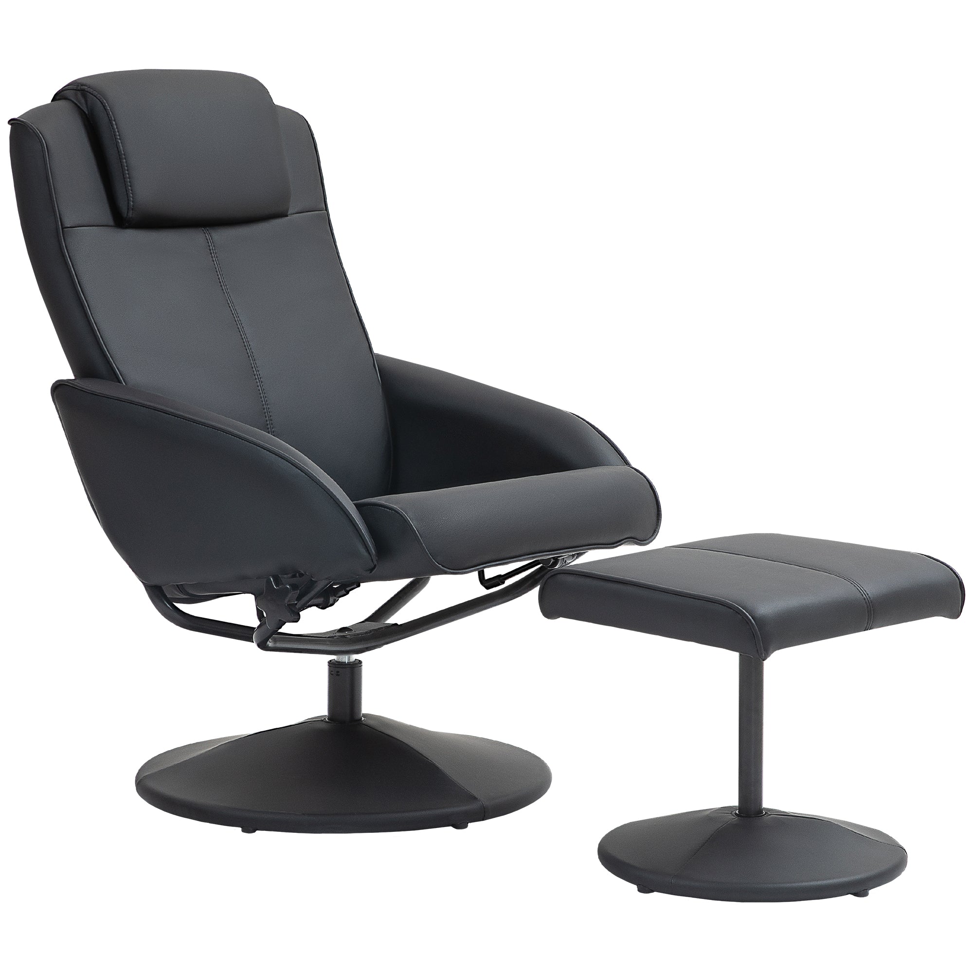 HOMCOM Faux Leather Reclining Chair and Footstool - Black - North Peak Garden Furniture