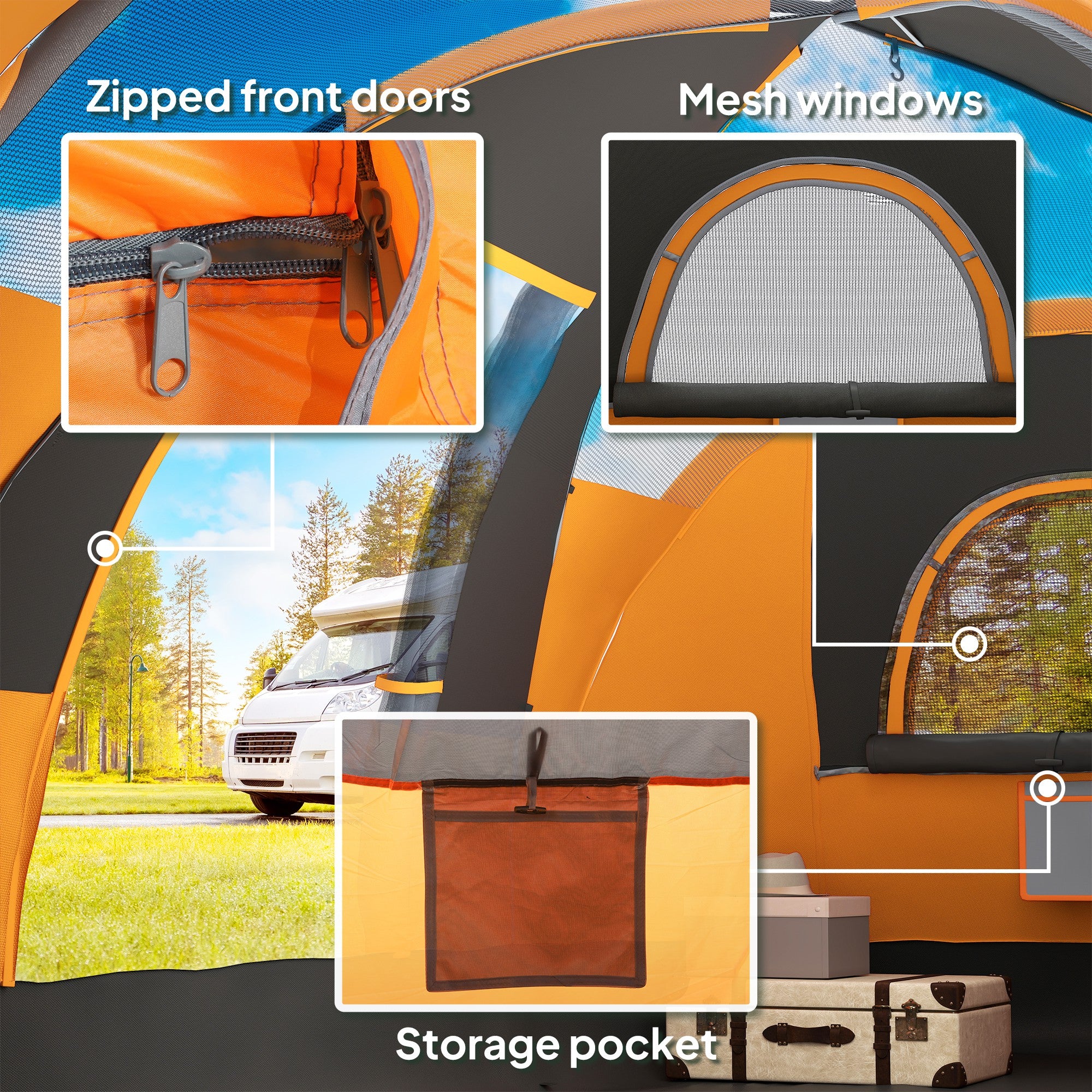 Outsunny 5-6 Man Dome Camping Tent - Orange - North Peak Garden Furniture