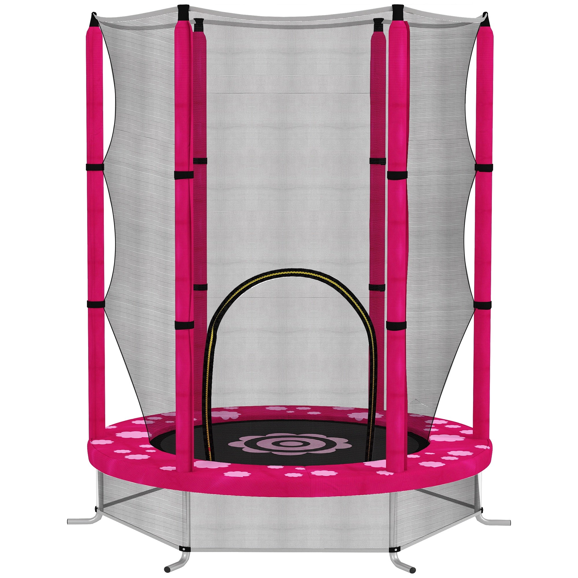 AIYAPLAY 4.6FT Toddler Trampoline w/ Safety Enclosure Net, for Indoor Outdoor Use, Ages 3-6 Years, Sun Pattern - Pink