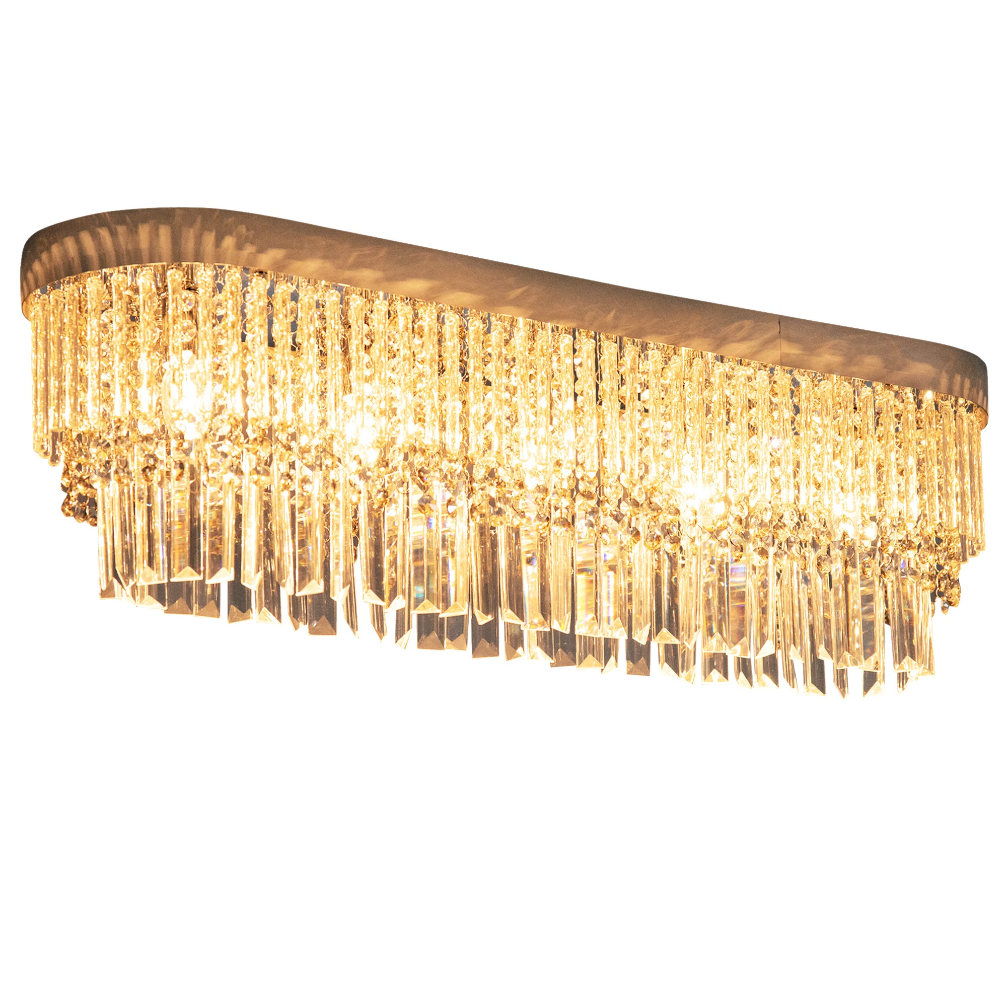 HOMCOM Modern Raindrop Crystal Chandelier, Round Rectangular hanging Ceiling Light, Linear Hanging Lighting with Stainless Steel Base, for Restaurant Kitchen Island Dining Room Hotel, Silver - North Peak Garden Furniture