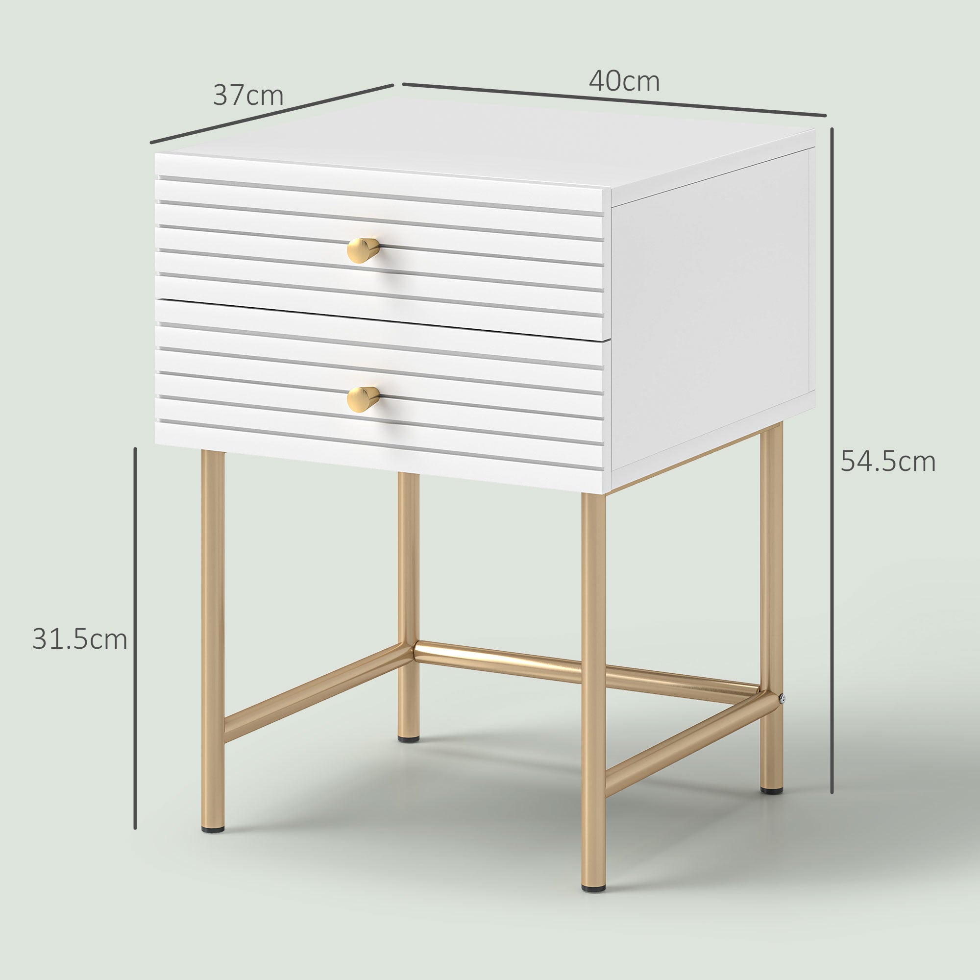 HOMCOM Set of Two Elegant Bedside Tables - White/Gold-Tone - North Peak Garden Furniture