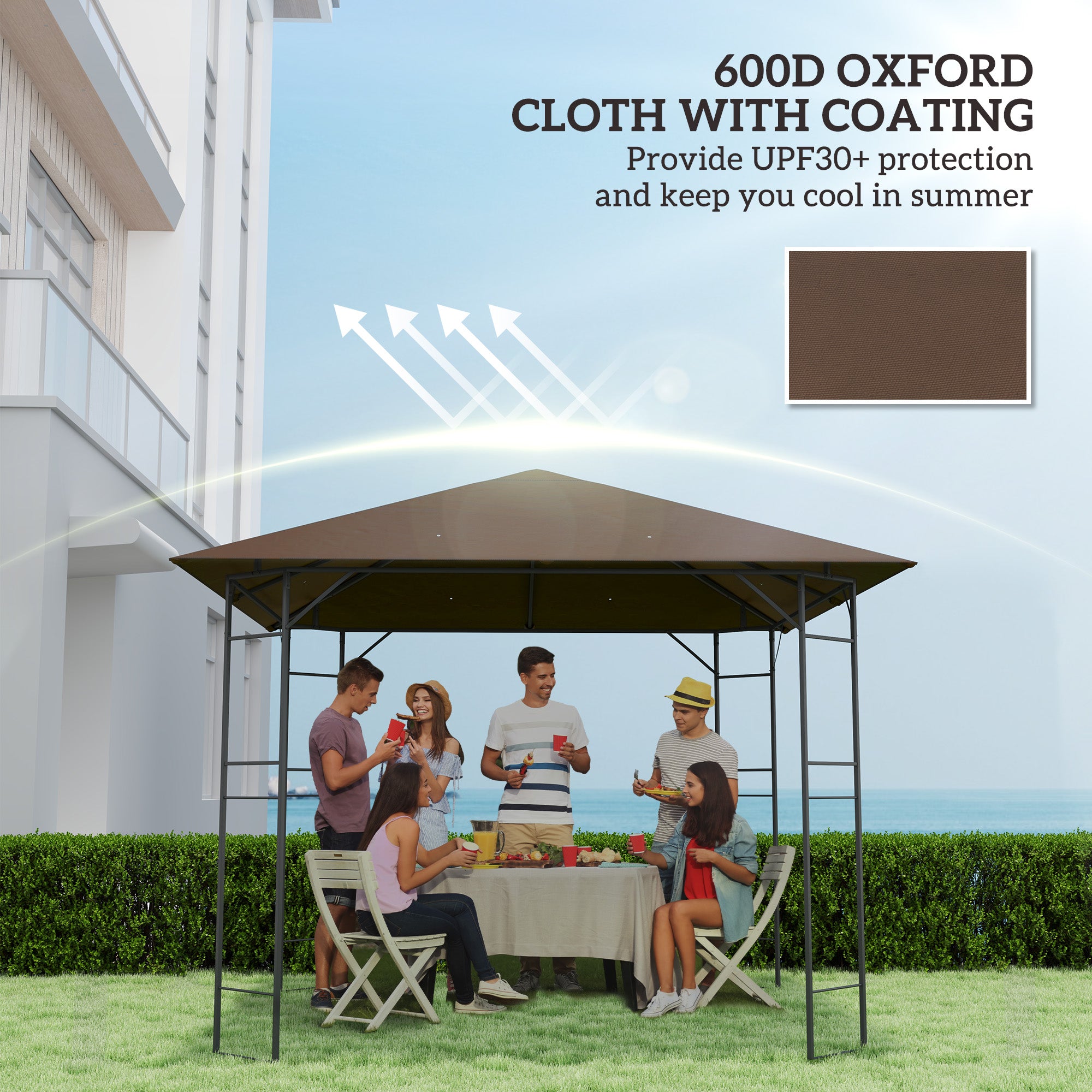 Outsunny 3 x 3(m) Gazebo Canopy Replacement Cover, Garden Gazebo Roof Replacement with Drain Holes, Water-resistant Plastic Coating, 370g/㎡, UPF30+, TOP COVER ONLY, Brown - North Peak Garden Furniture