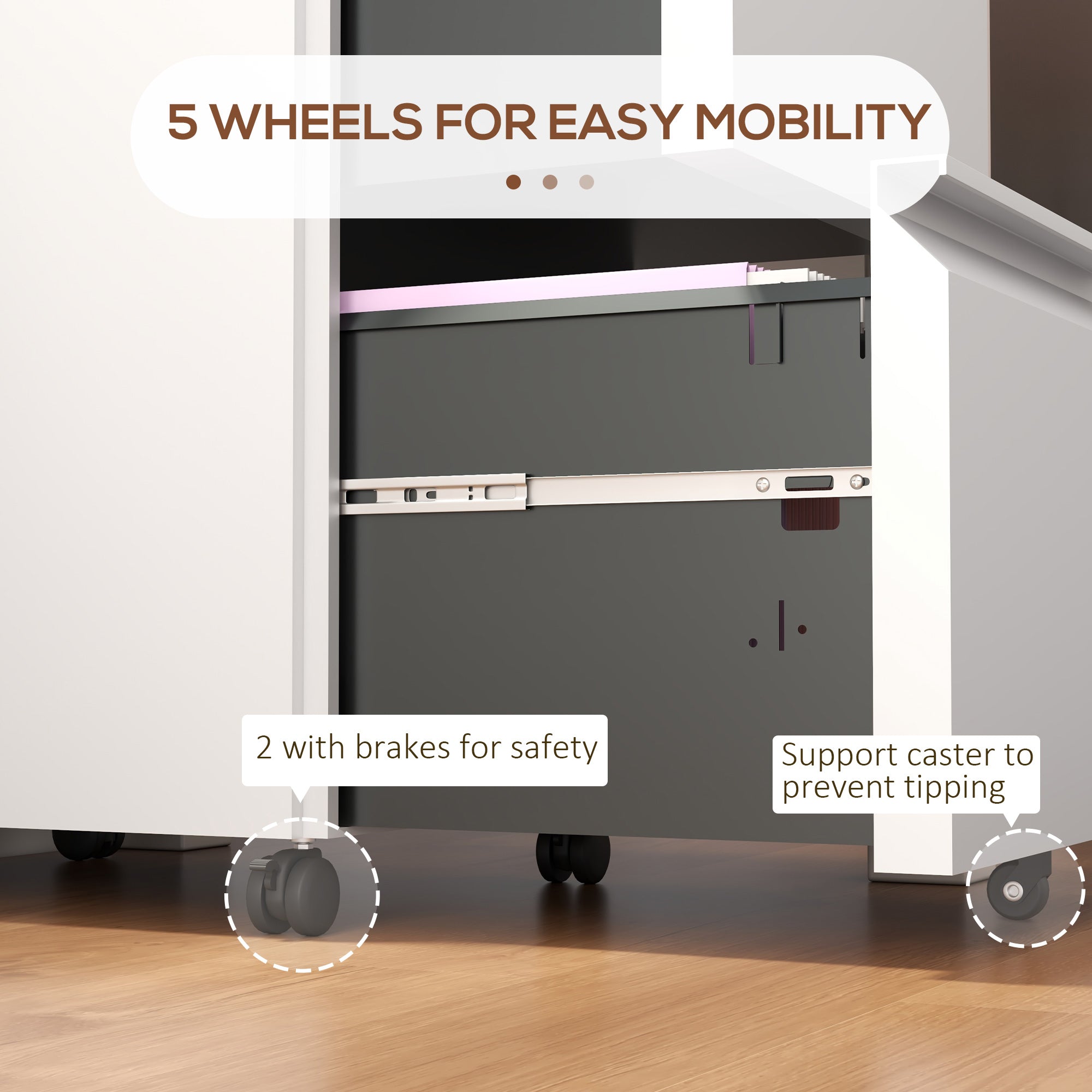 Vinsetto 2-Drawer Mobile Filing Cabinet, Steel Lockable File Cabinet for Letter, A4 and Legal Size, Pre-Assembled Body, White - North Peak Garden Furniture