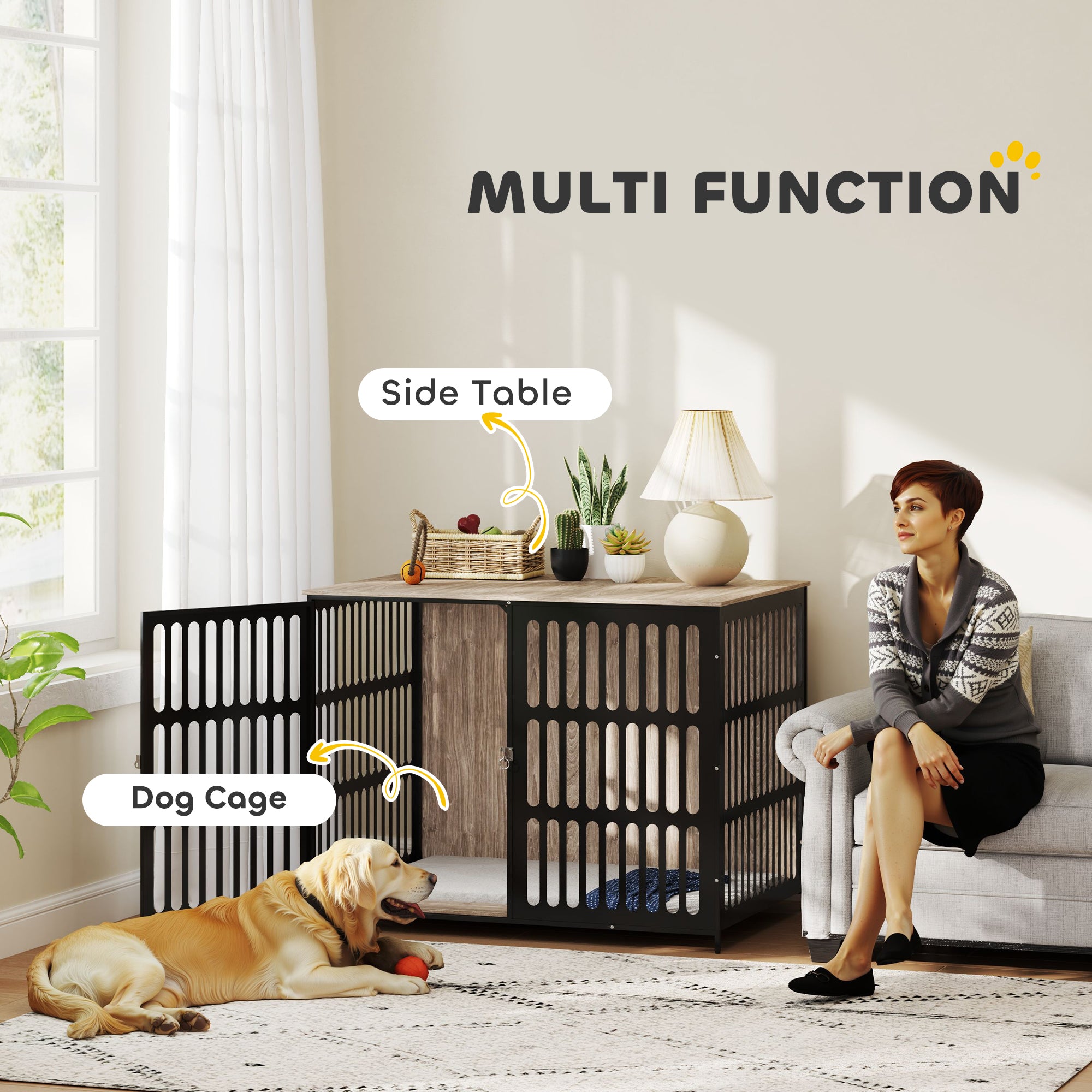 PawHut Dog Crate Furniture with Anti-Chew Resistant Mesh, Anti-Escape Single Door, for Extra Large Dogs, 118 x 80 x 92 cm - North Peak Garden Furniture