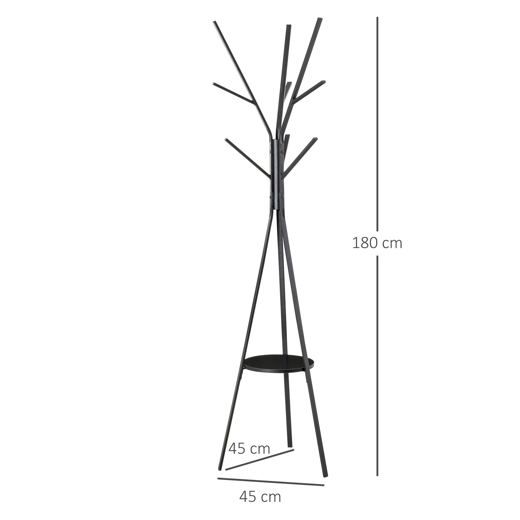 HOMCOM Freestanding Metal Coat Rack Stand 9 Hooks Clothes Tree with 1 Shelf Hat Display Hall Tree Hanger Bag Umbrella Hanging Organiser Black - North Peak Garden Furniture