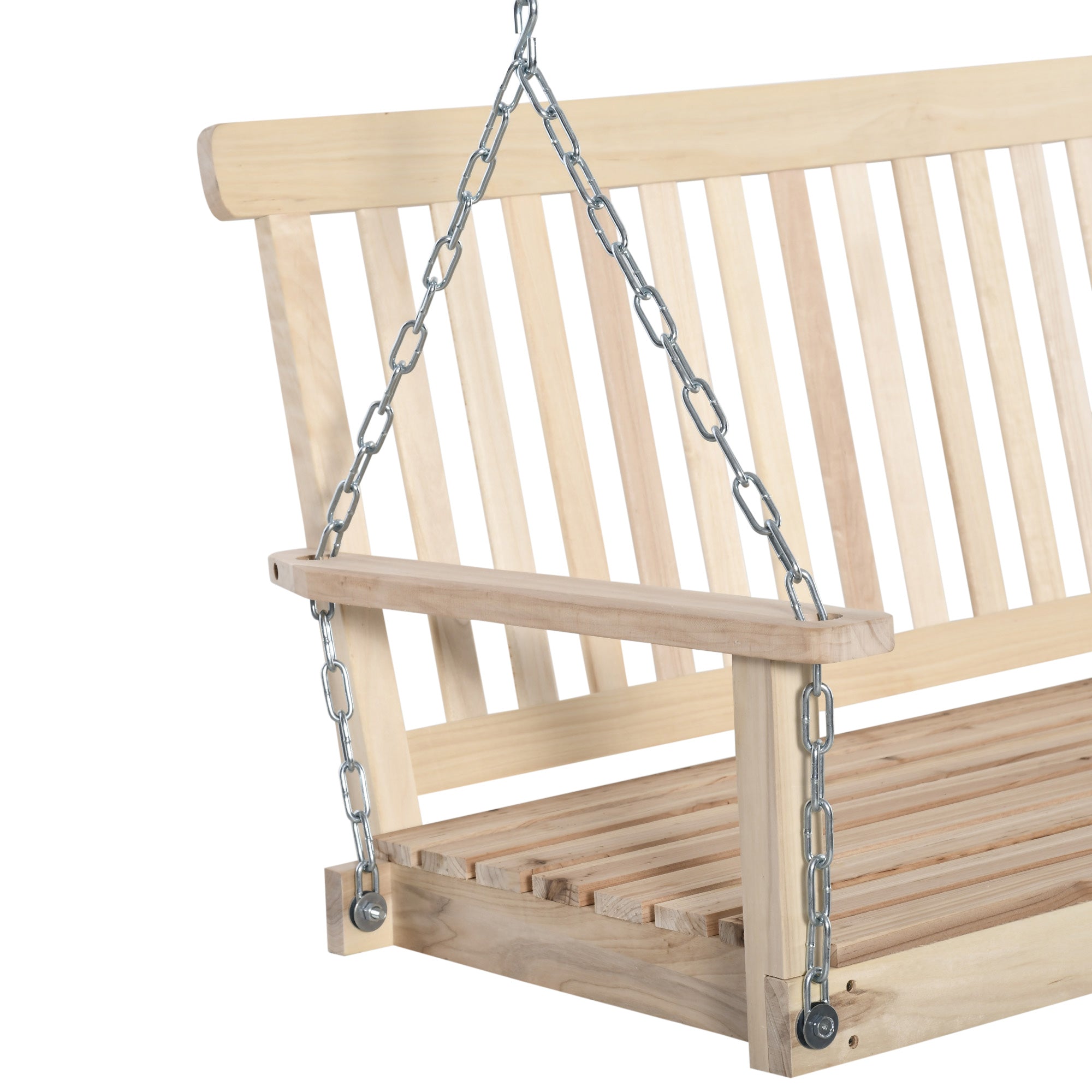 Outsunny Outdoor Wooden Swing Bench 2-Seater Porch Swing Chair Hanging Hammock Garden Furniture, Natural - North Peak Garden Furniture
