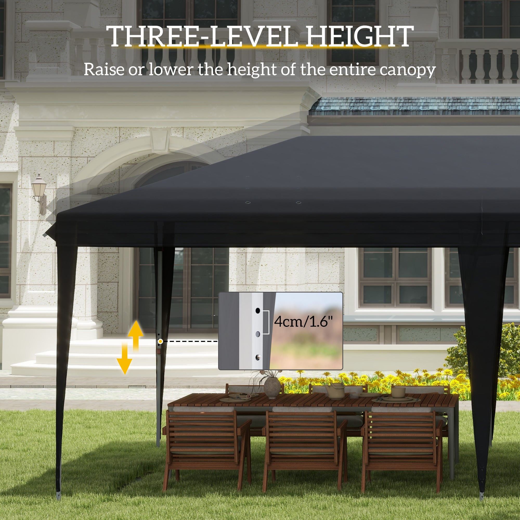 Outsunny 3 x 6 m Pop Up Gazebo, Foldable Canopy Tent, Height Adjustable Wedding Awning Canopy w/ Carrying Bag, Black - North Peak Garden Furniture