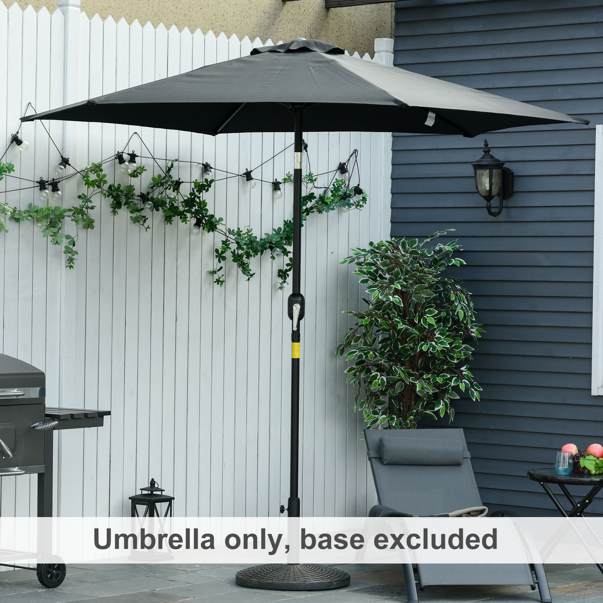 Outsunny 2.7M Garden Parasol Umbrella with Tilt and Crank, Outdoor Sun Parasol Sunshade Shelter with Aluminium Frame, Black - North Peak Garden Furniture