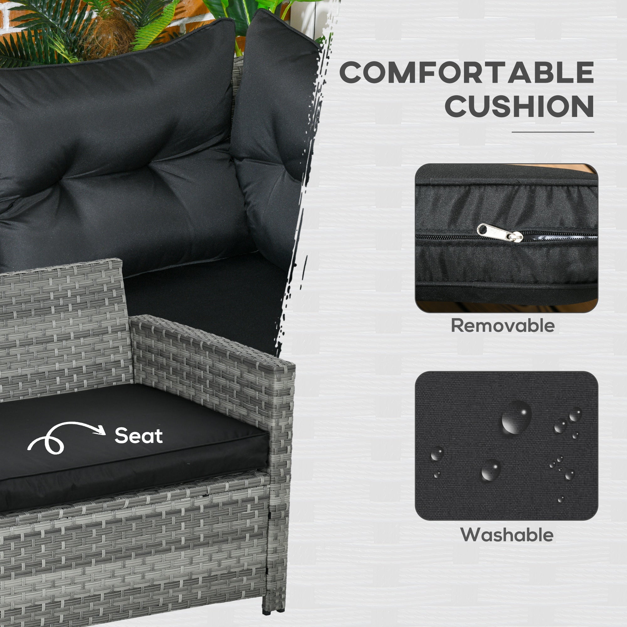 Outsunny 5-Piece Rattan Patio Furniture Set with Corner Sofa, Footstools, Glass Coffee Table, Cushions, Mixed Grey - North Peak Garden Furniture