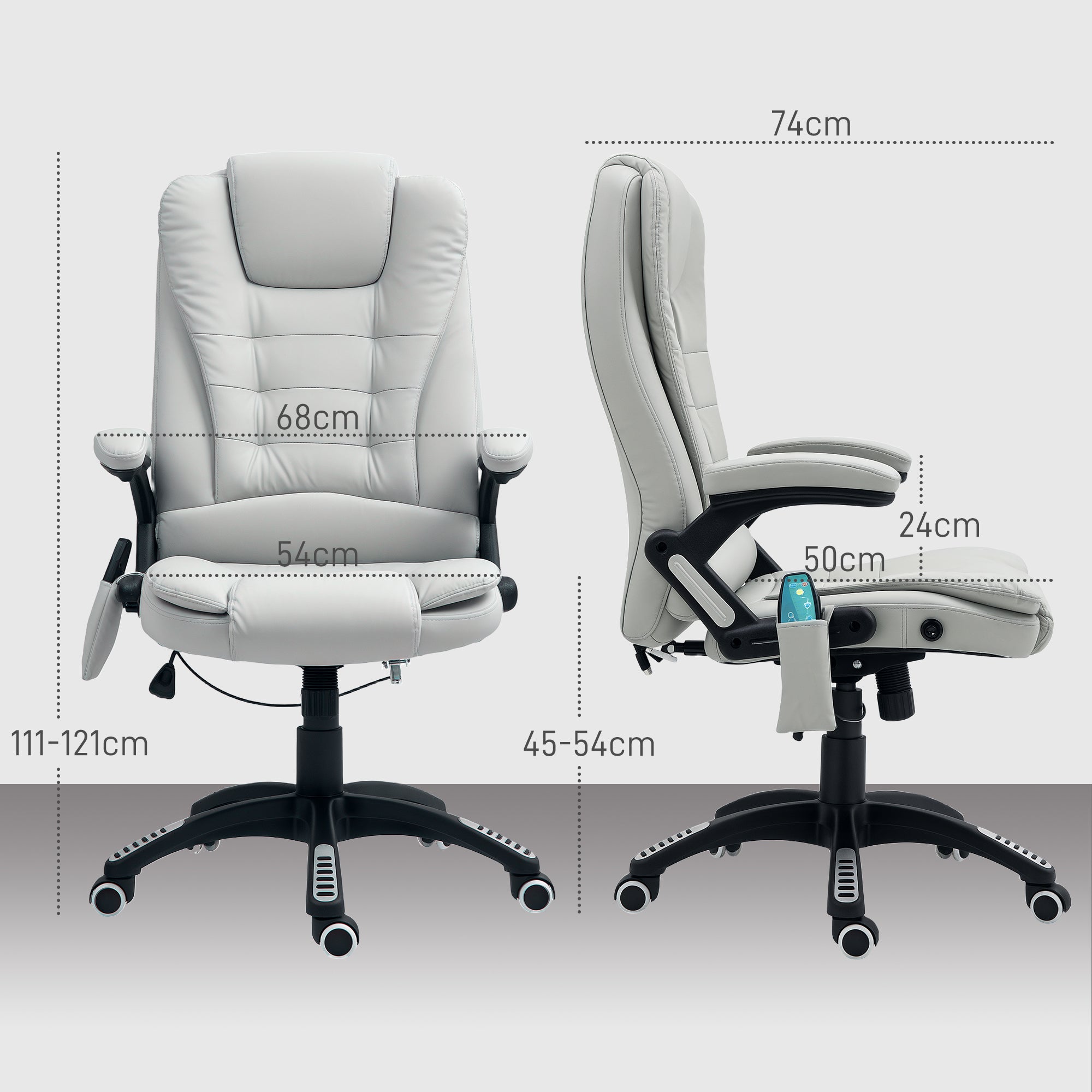 HOMCOM Executive Office Chair with Massage and Heat, High Back PU Leather Massage Office Chair with Adjustable Height, Light Grey - North Peak Garden Furniture