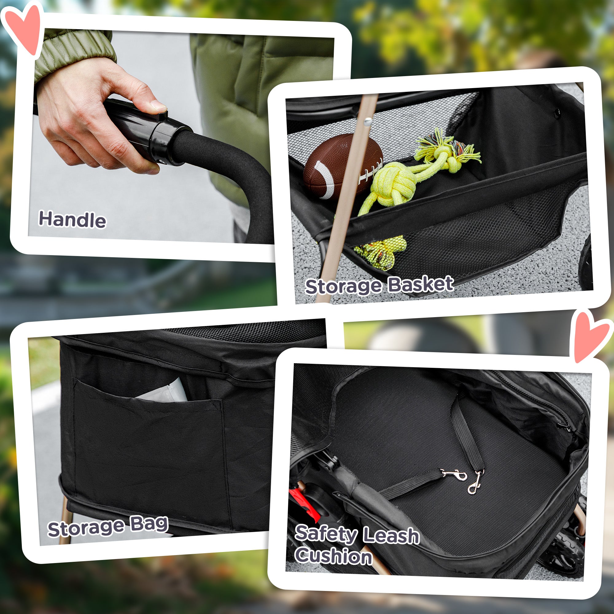 PawHut 3 in 1 Pet Stroller, Folding 4 Wheels Dog Pram with Detachable Carrier for Mini Dogs Cats, Black - North Peak Garden Furniture