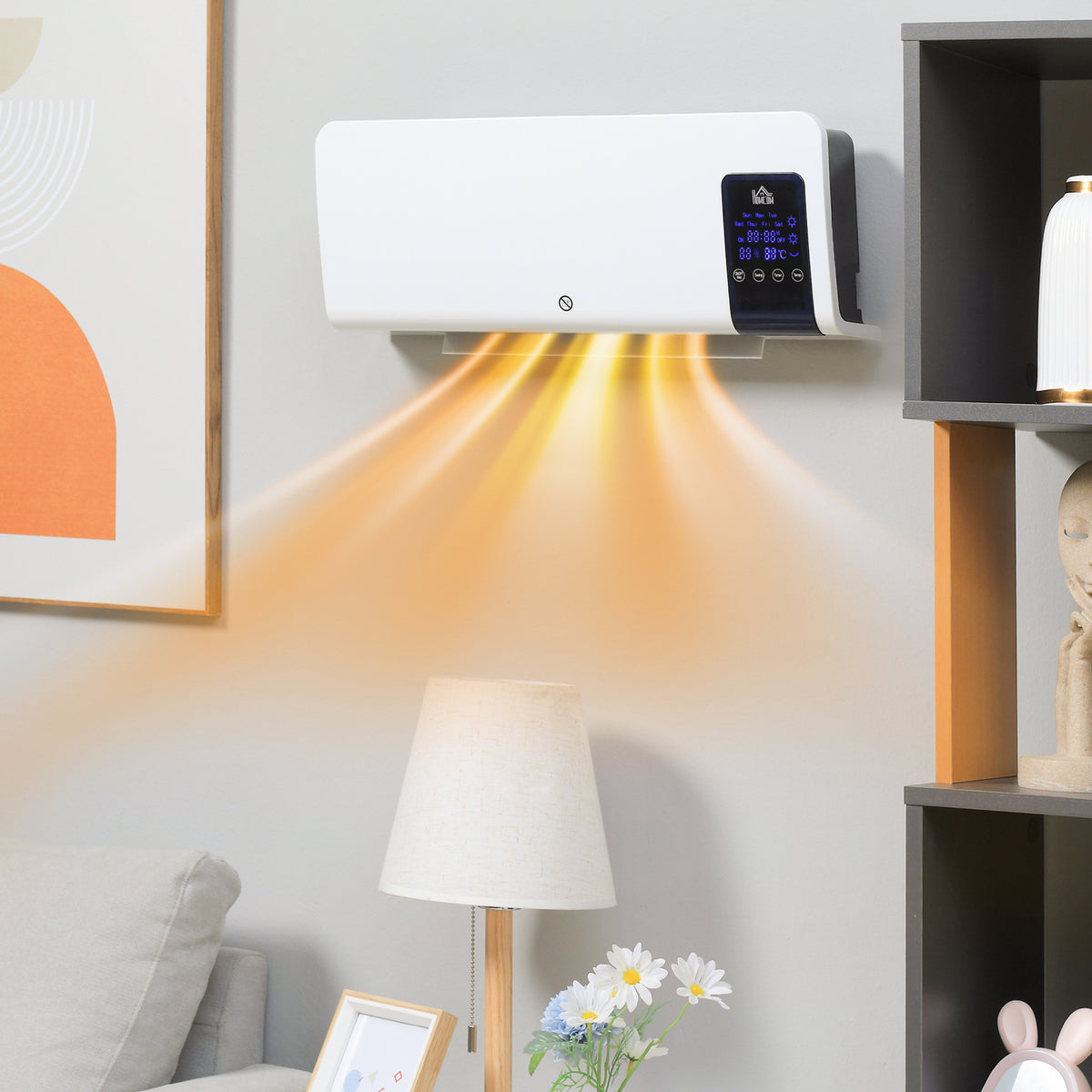 HOMCOM 2000W Wall-Mounted Heater, 18-45°C Temperature, White