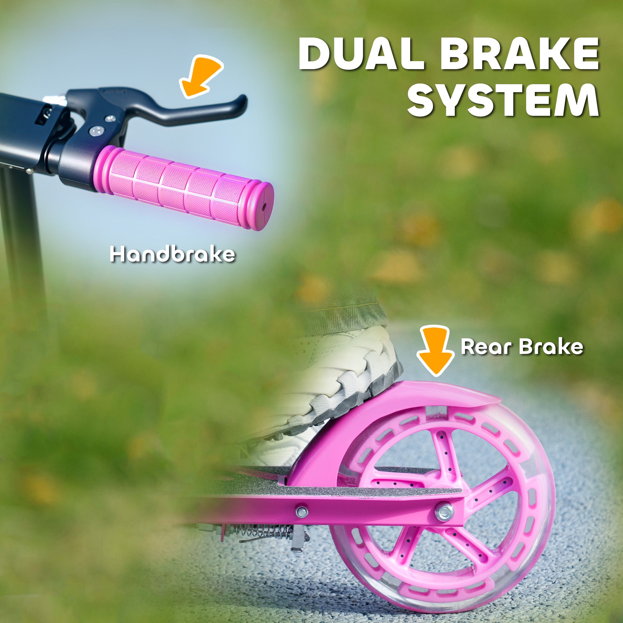 AIYAPLAY Scooter for Kids Ages 3-8 with Adjustable Handle, 2 Light up Wheels, Handbrake & Rear Brake for Girls and Boys, Pink - North Peak Garden Furniture