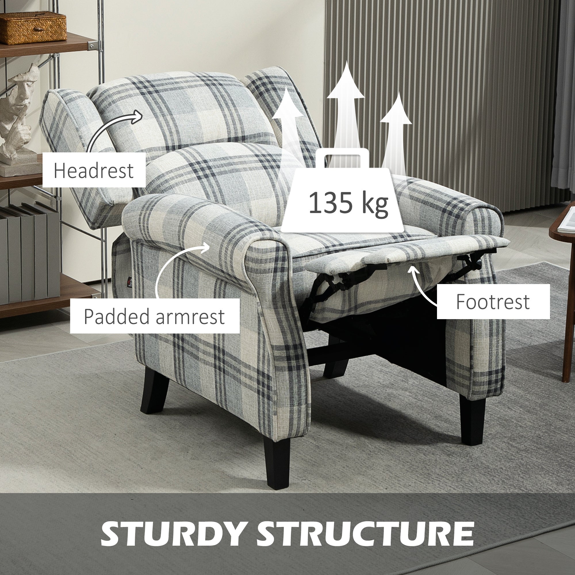 HOMCOM 160° Reclining Armchair, with Footrest - Grey - North Peak Garden Furniture