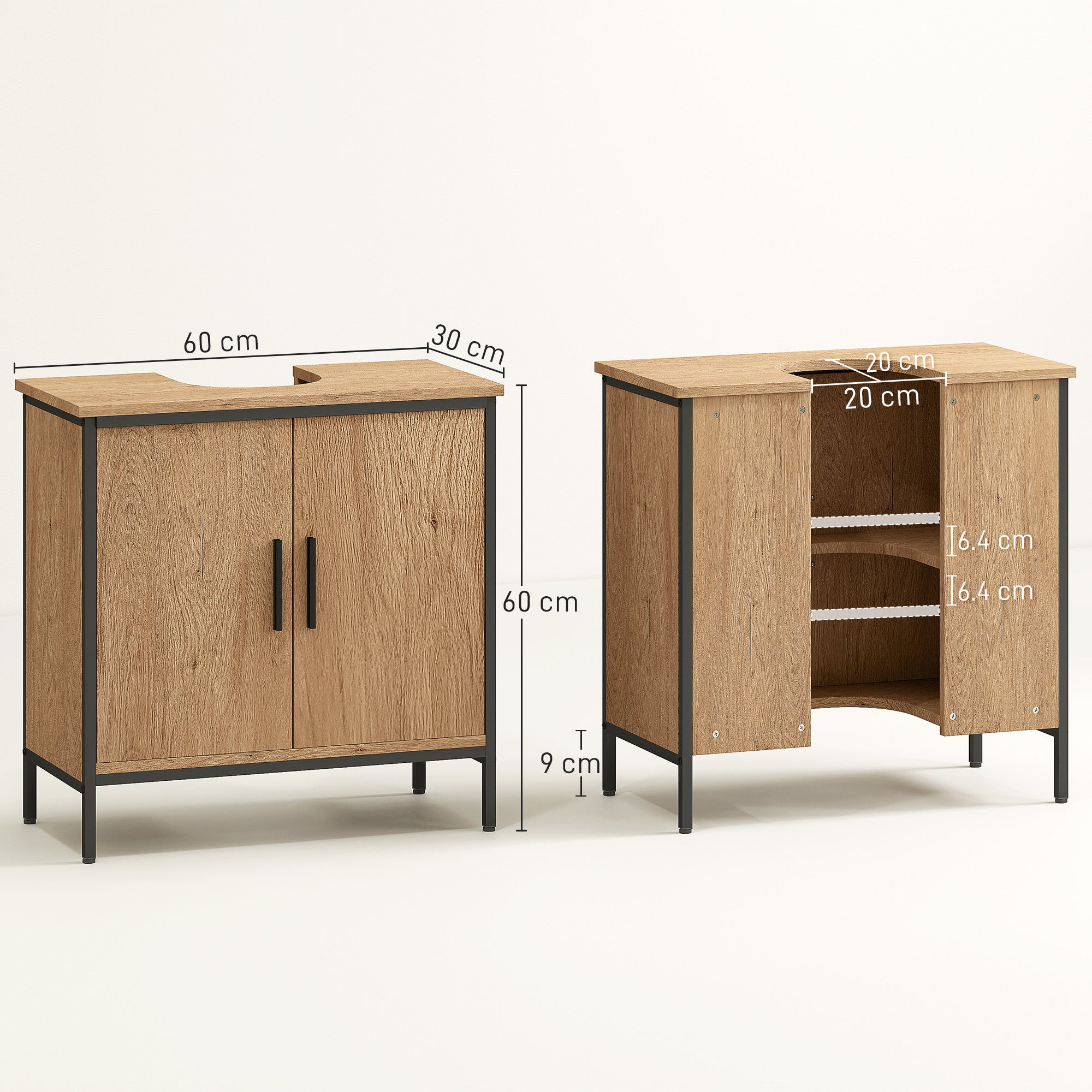 HOMCOM Bathroom Vanity Unit, Under Sink Storage Cabinet with 2 Doors, Adjustable Shelf for Basin without or with Pedestal, Oak - North Peak Garden Furniture