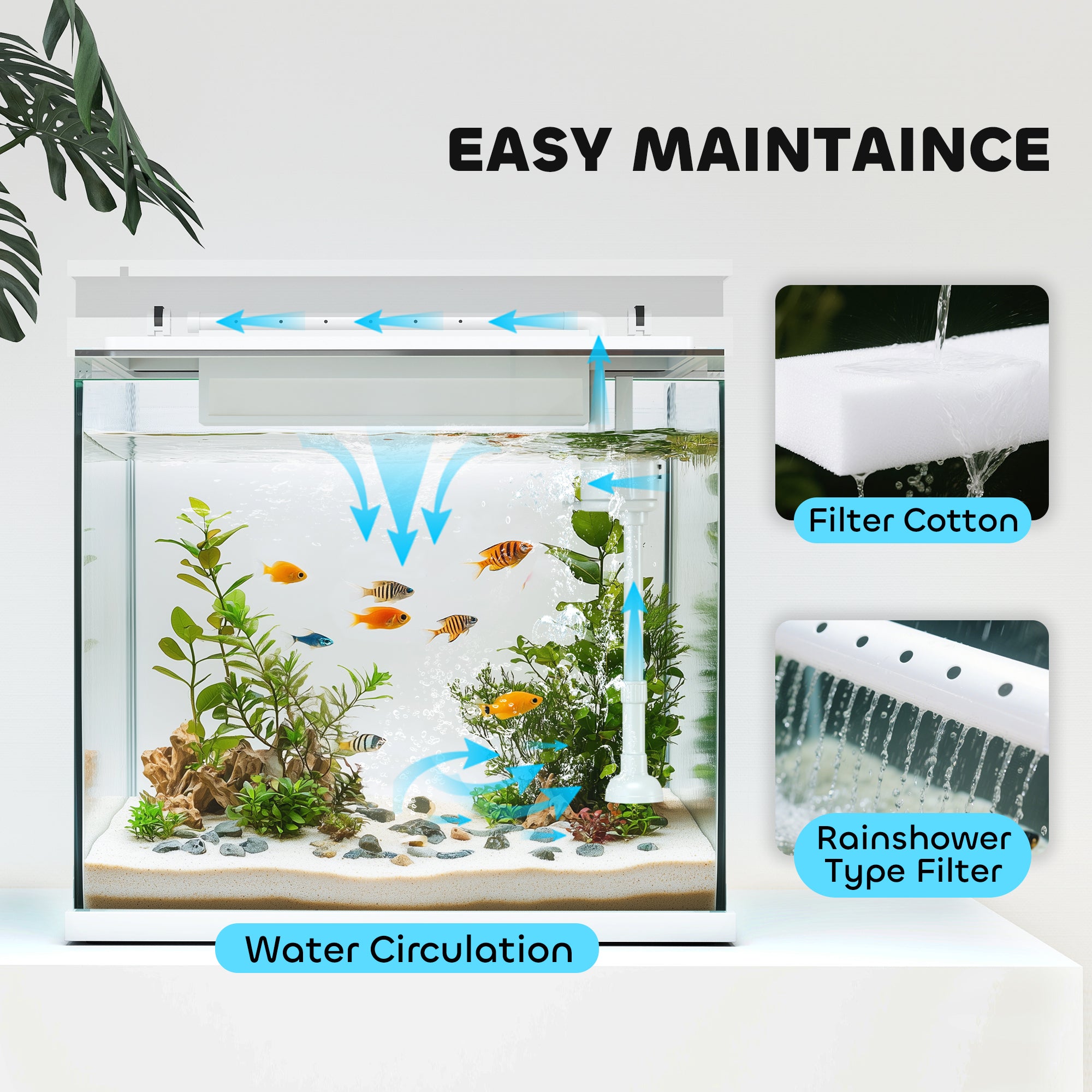 PawHut 26L Glass Fish Tank with Filter System, LED Lights, Water Pump, White - North Peak Garden Furniture
