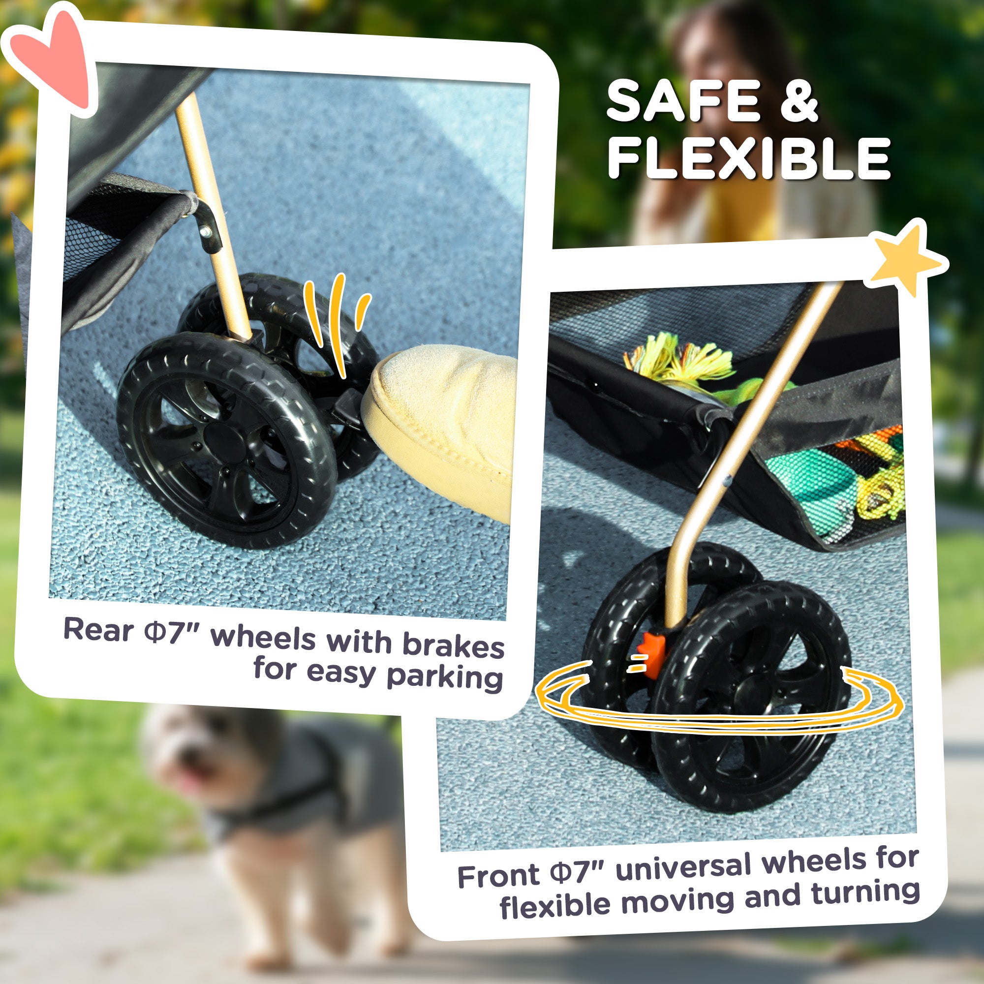 PawHut 3 in 1 Pet Stroller, Folding 4 Wheels Dog Pram with Detachable Carrier for Mini Dogs Cats, Black - North Peak Garden Furniture