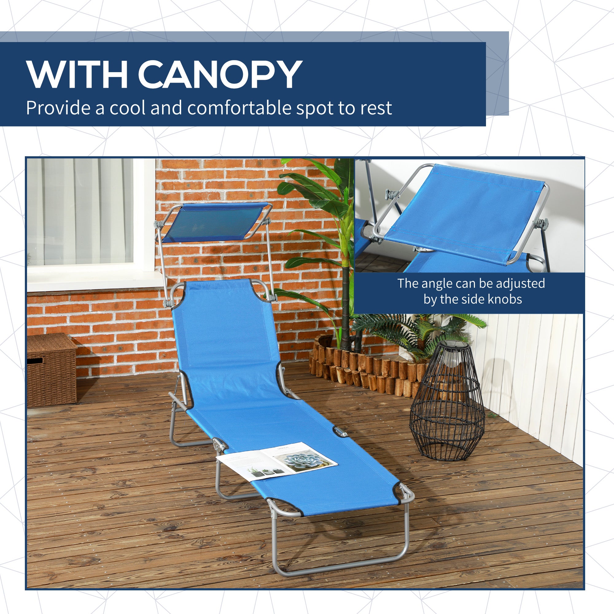 Outsunny Sun Lounger, with Adjustable Face Canopy - Bright Blue