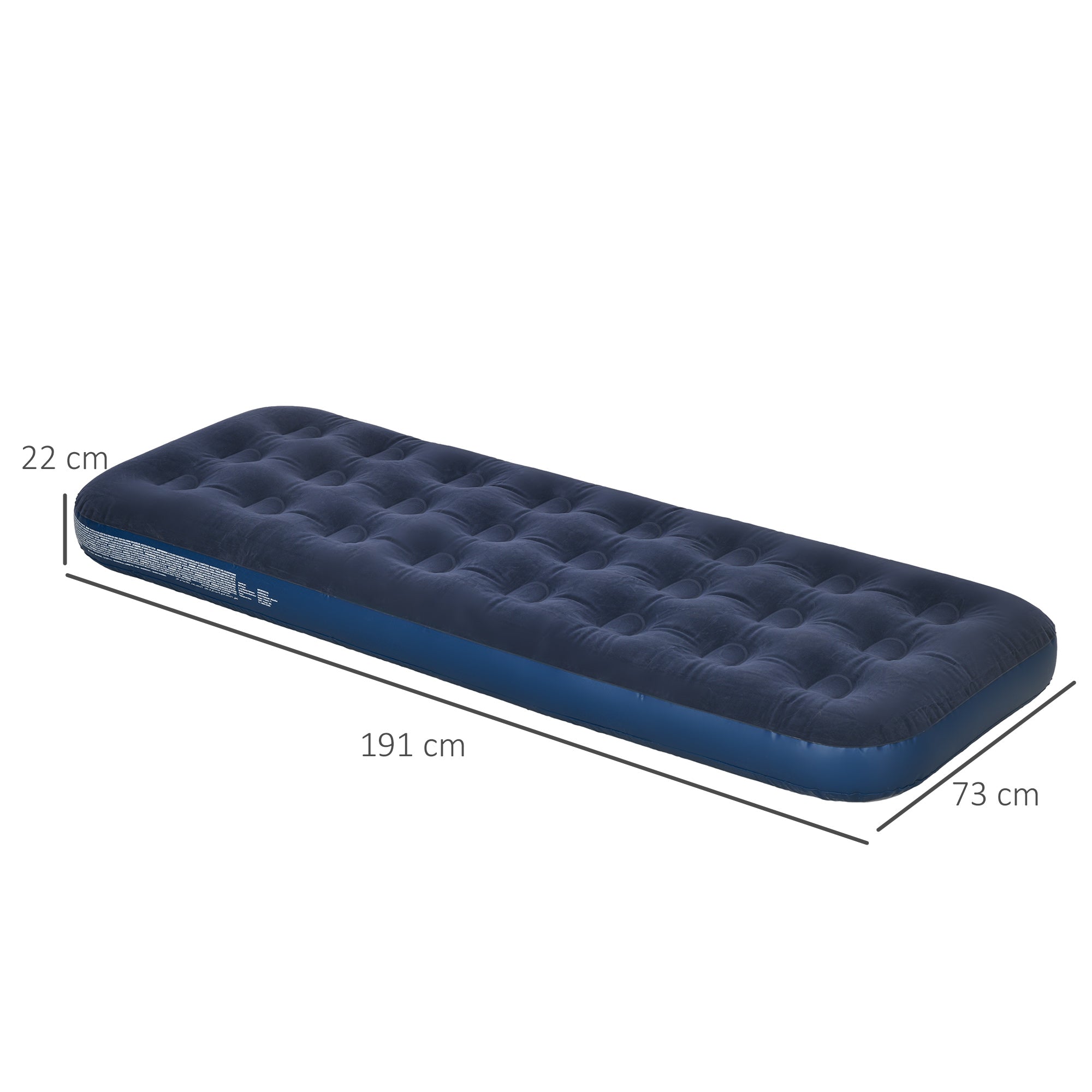 Outsunny Single Air Mattress with Hand Pump, Portable Air Bed with Flocked Surface, 191 x 73 x 22cm, Blue - North Peak Garden Furniture