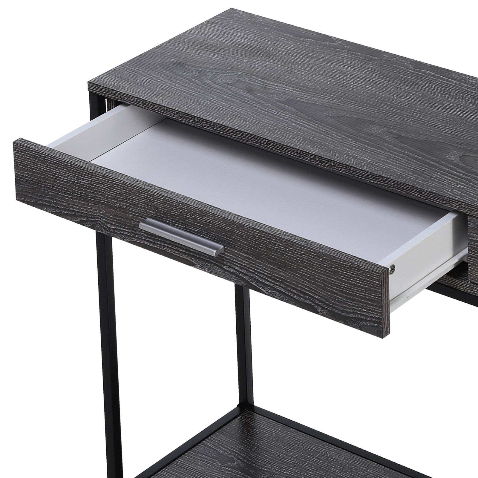 HOMCOM Console Table Worktop Bottom Shelf Home Two Drawer Industrial Minimal Style Grey Wood Tone Effect - North Peak Garden Furniture