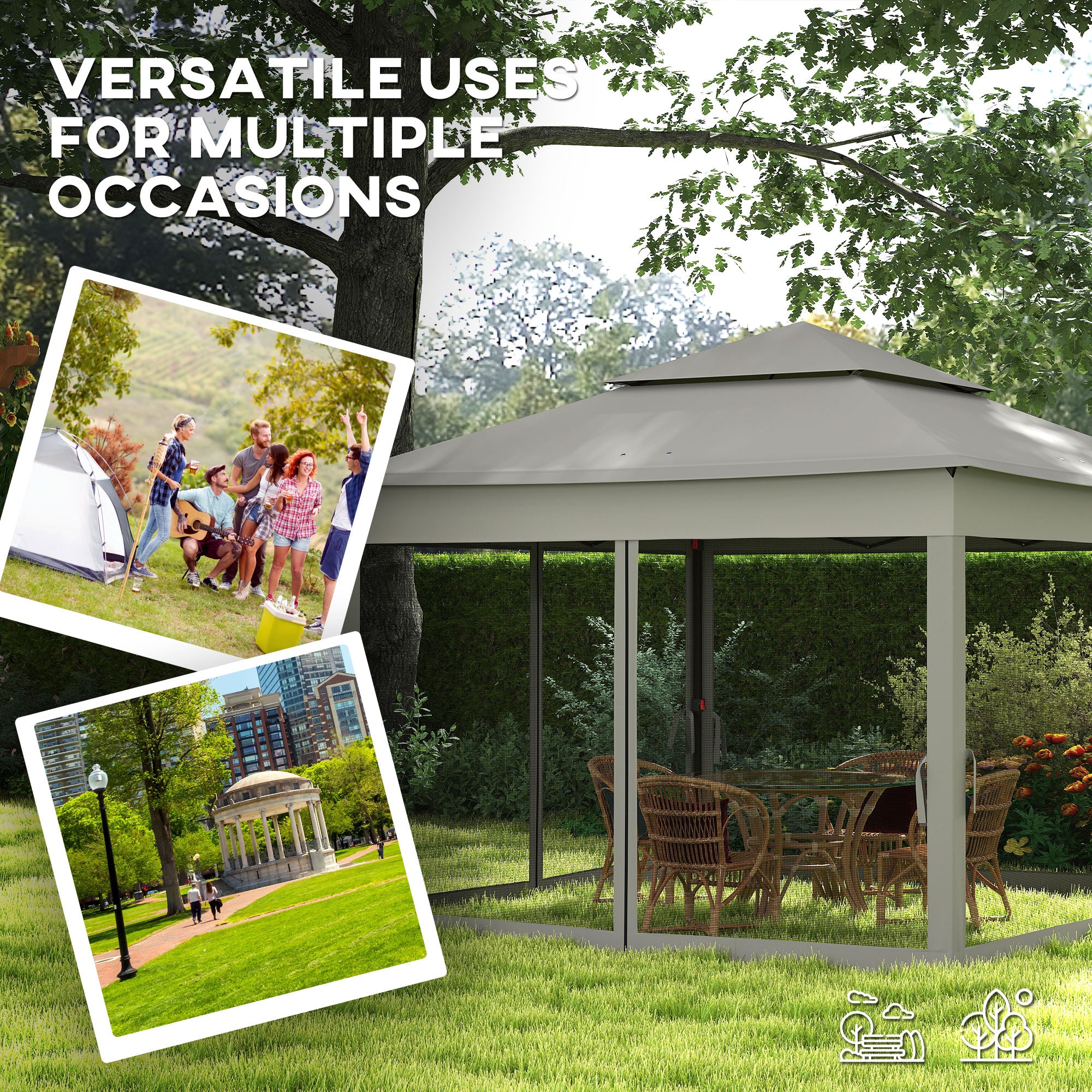 Outsunny 3 x 3(m) Pop Up Gazebo, Double-roof Garden Tent with Netting and Carry Bag, Party Event Shelter for Outdoor Patio, Dark Grey - North Peak Garden Furniture
