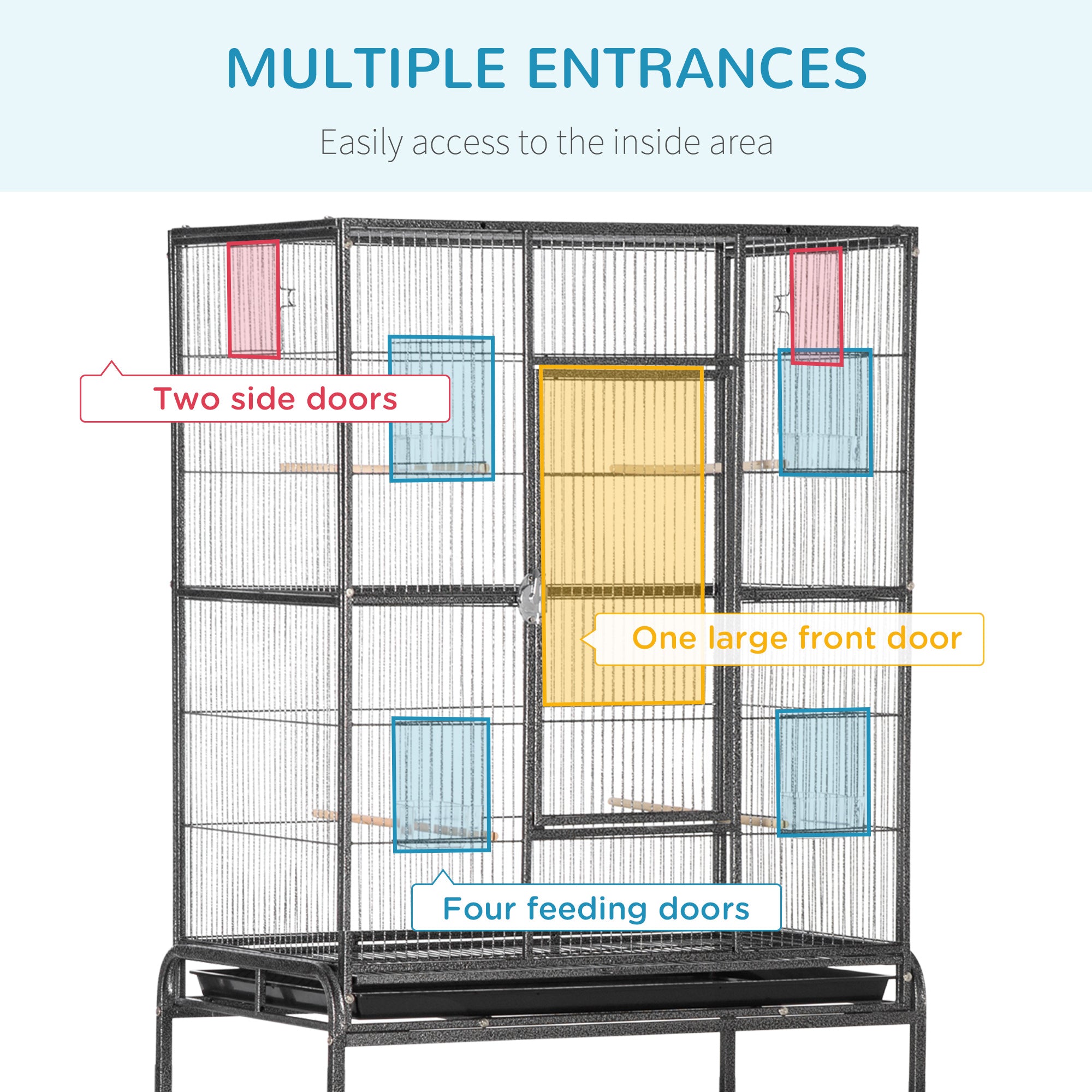 PawHut Large Bird Cage Budgie Cage with Stand, Storage Shelf, Wood Perch for Parrot Canary Parakeet Cockatiels, 81 x 48 x 162.5 cm - North Peak Garden Furniture