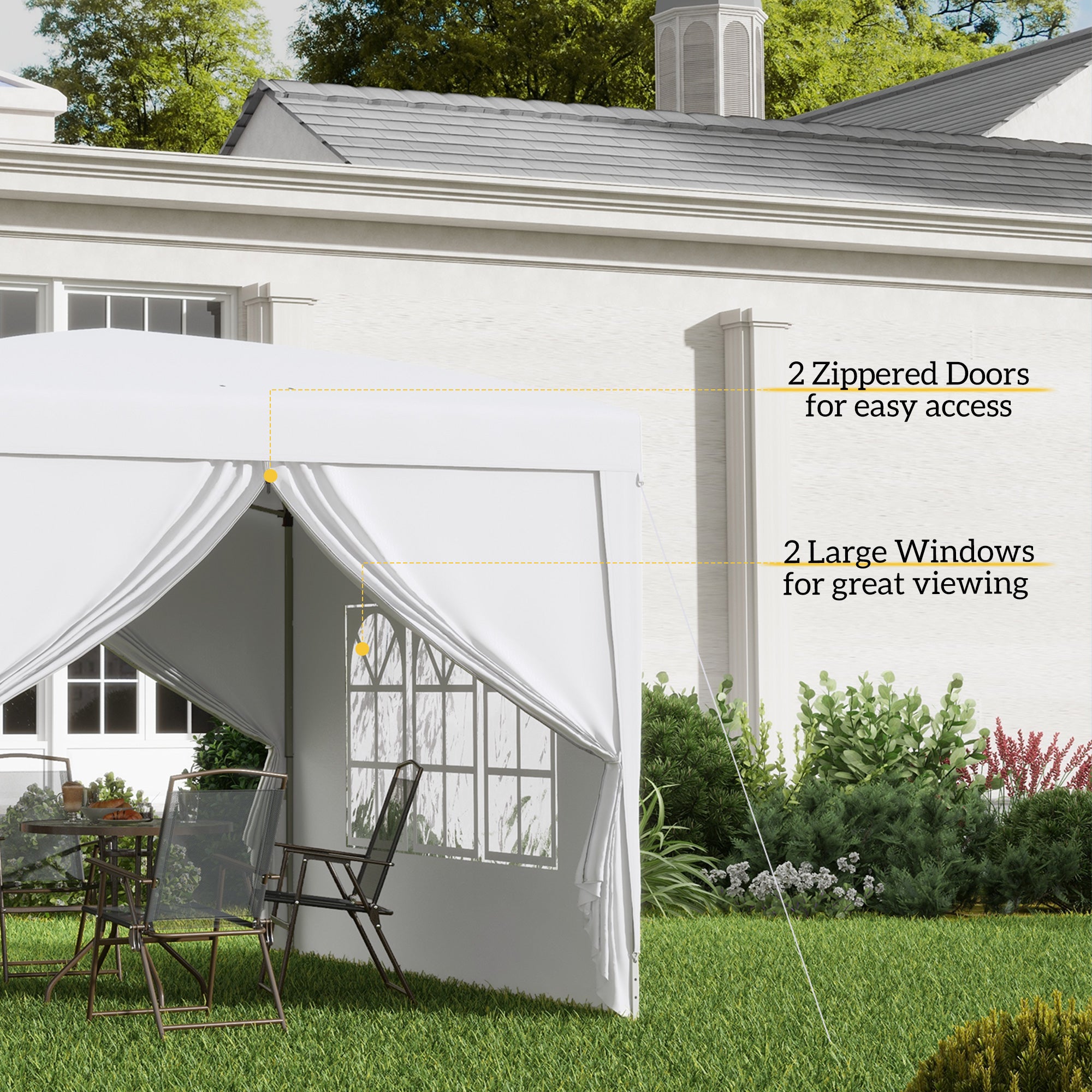 Outsunny 3 x 3m Pop Up Gazebo, Wedding Party Canopy Tent Marquee with Carry Bag and Windows, White - North Peak Garden Furniture