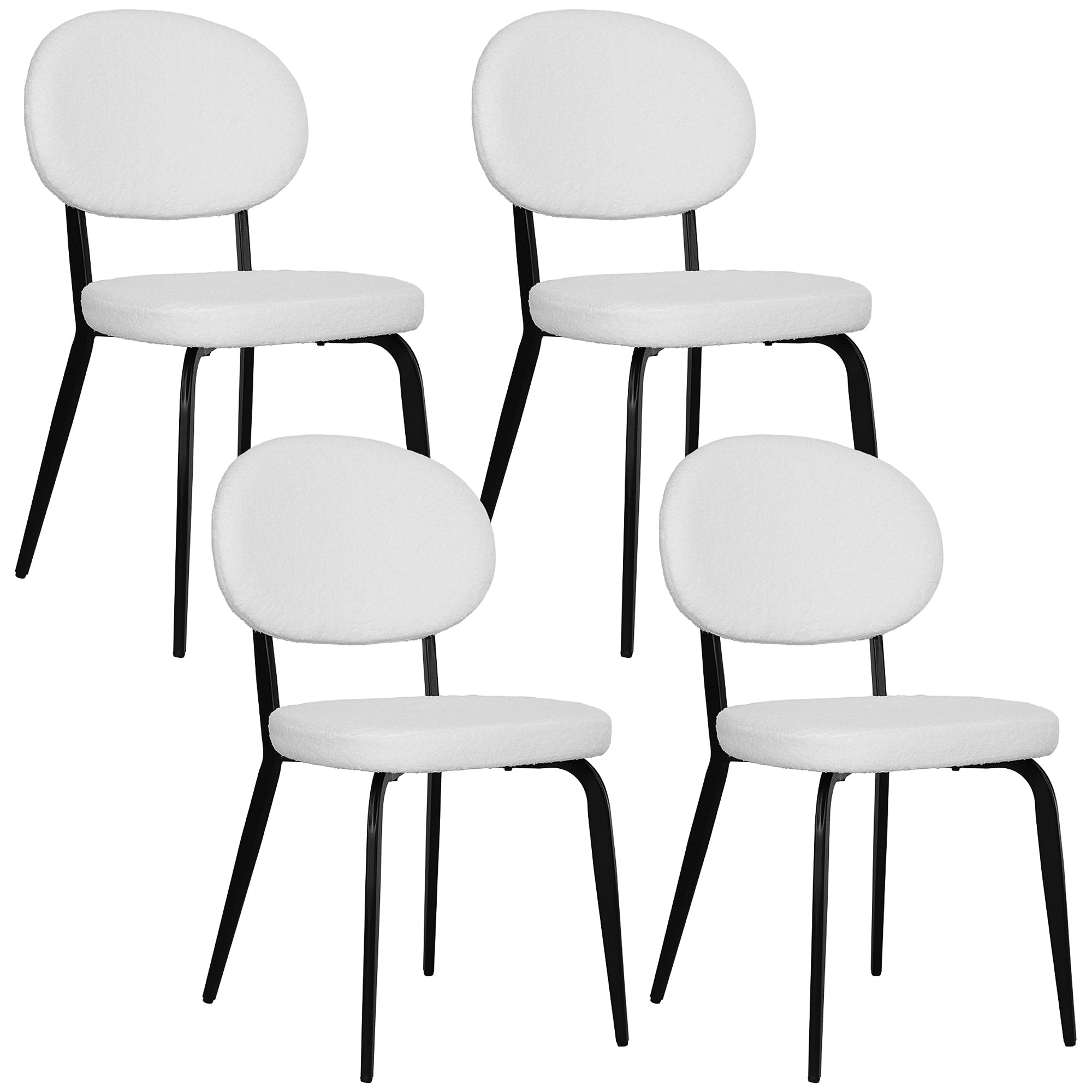 HOMCOM Boucle Dining Chairs Set of 4, Modern Upholstered Sherpa Kitchen Chairs with Backrest, Metal Legs and Padded Seat for Dining Room, Bedroom, Living Room, White - North Peak Garden Furniture