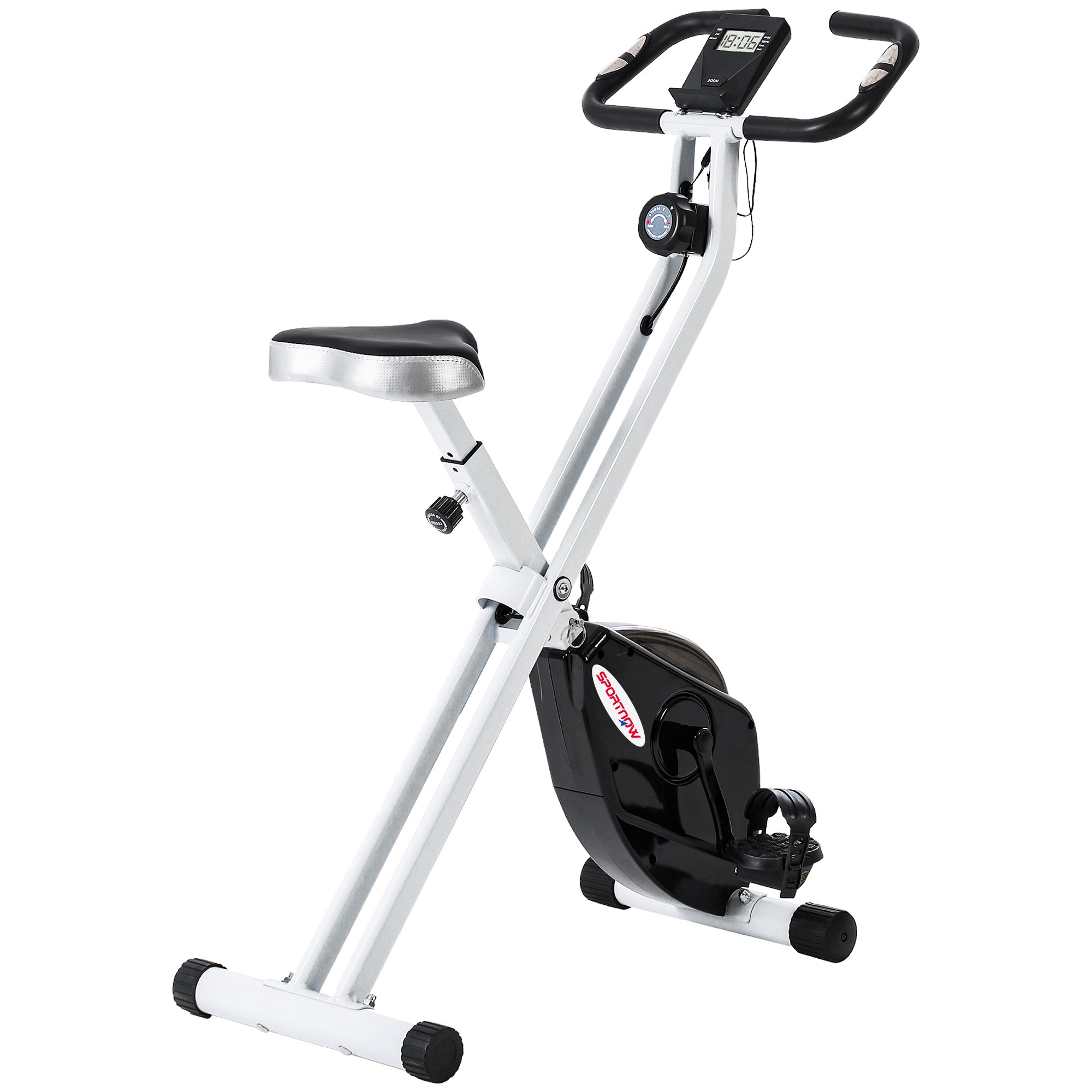 SPORTNOW Folding and Quiet Exercise Bike with 8-Level Magnetic Resistance and Heart Rate Sensor, for Home Gym, Black and White - North Peak Garden Furniture