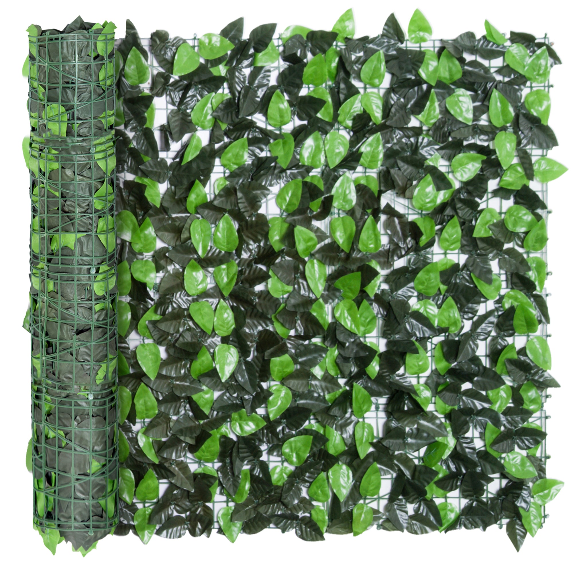 Outsunny Artificial Leaf Hedge Screen Privacy Fence Panel for Garden Outdoor Indoor Decor 3M x 1M Light Green and Dark Green - North Peak Garden Furniture