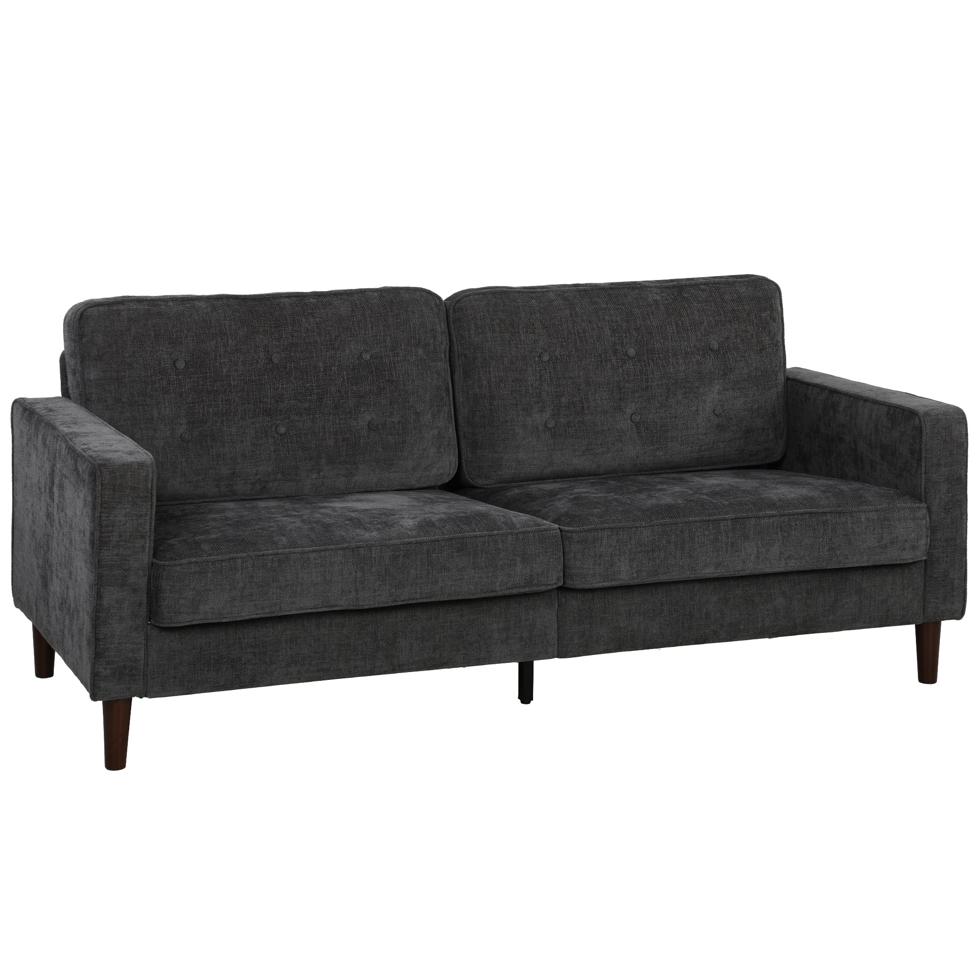 HOMCOM 3 Seater Sofa Button Tufted Upholstered Couch with Wood Legs for Living Room, Dark Grey